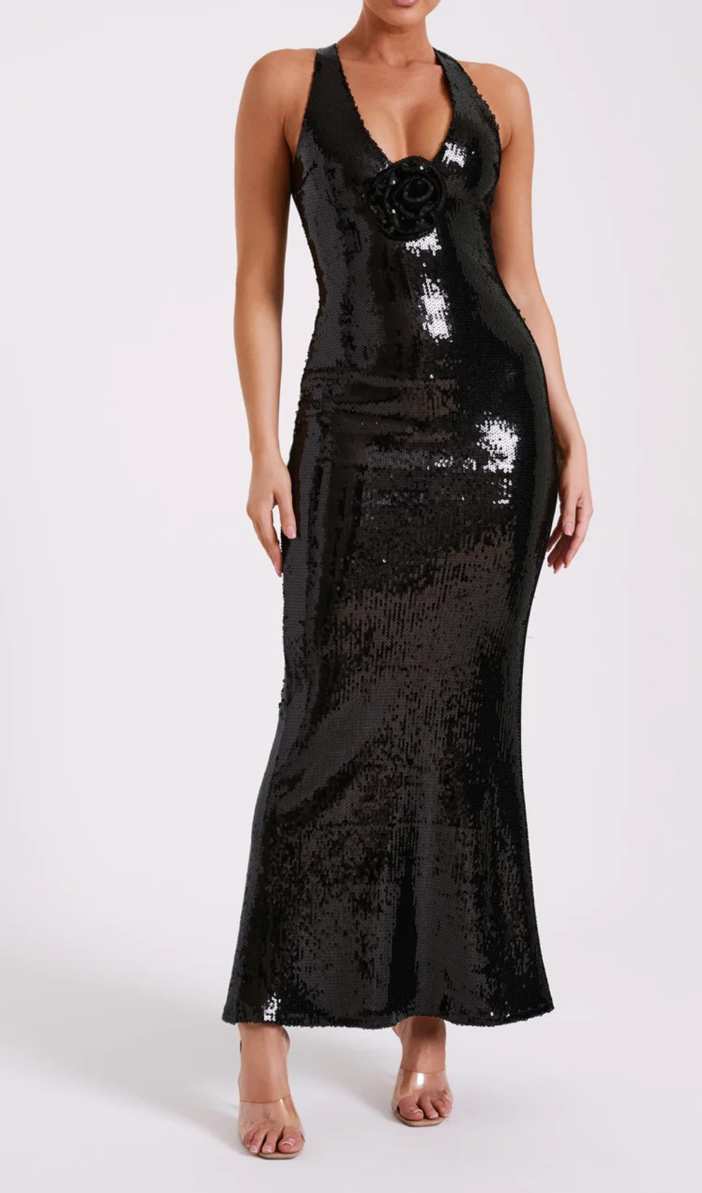 ROSE SEQUIN BLACK MAXI DRESS PARTY