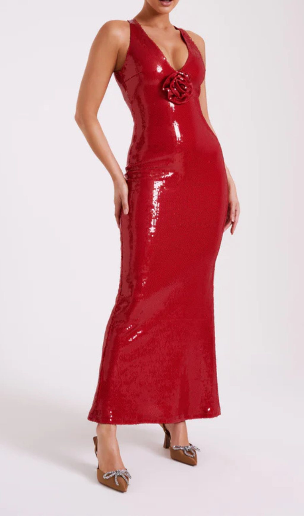 RED ROSE SEQUIN MAXI DRESS FOR PARTY