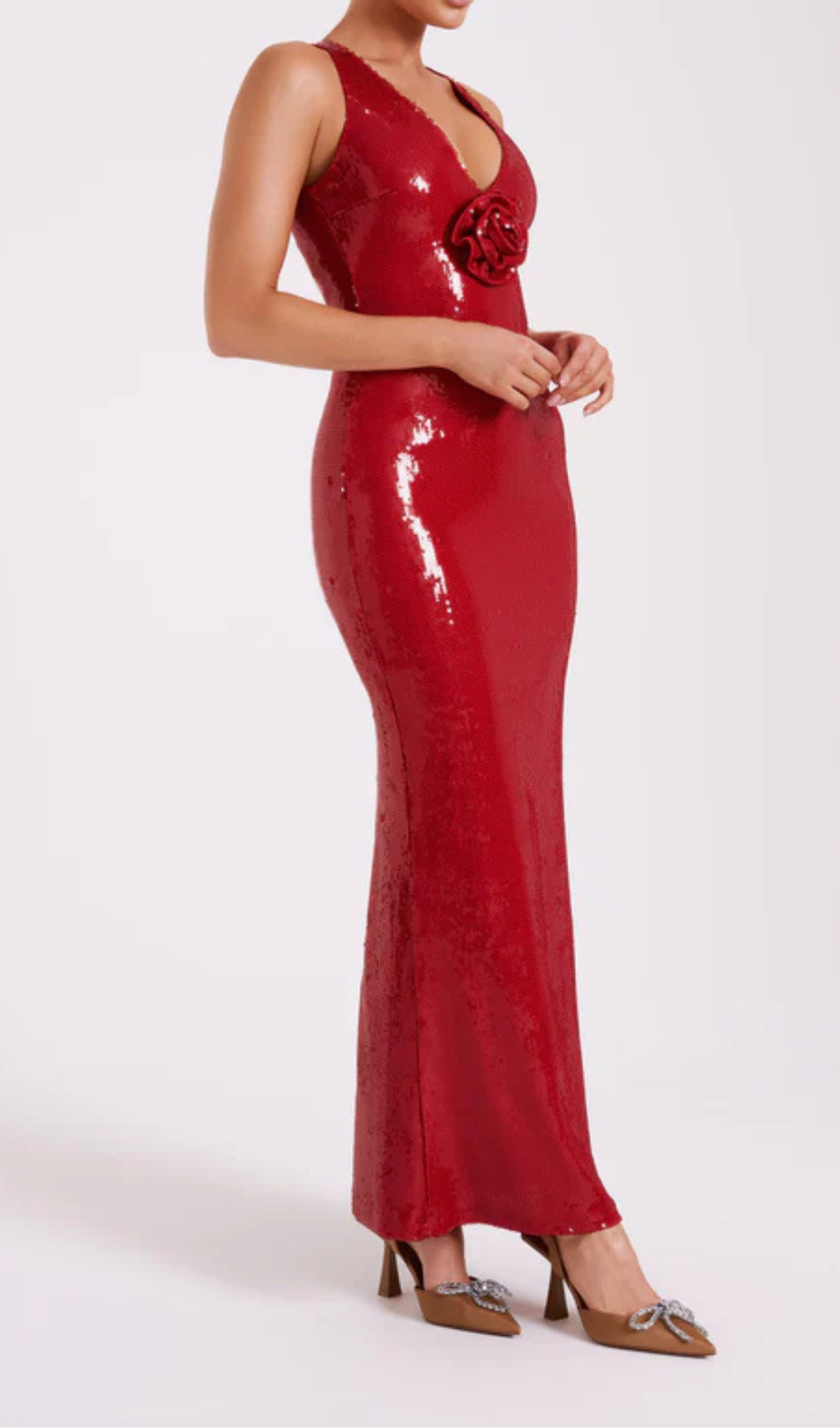 RED ROSE SEQUIN MAXI DRESS FOR PARTY