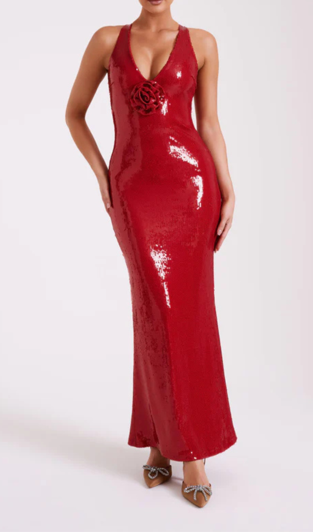RED ROSE SEQUIN MAXI DRESS FOR PARTY