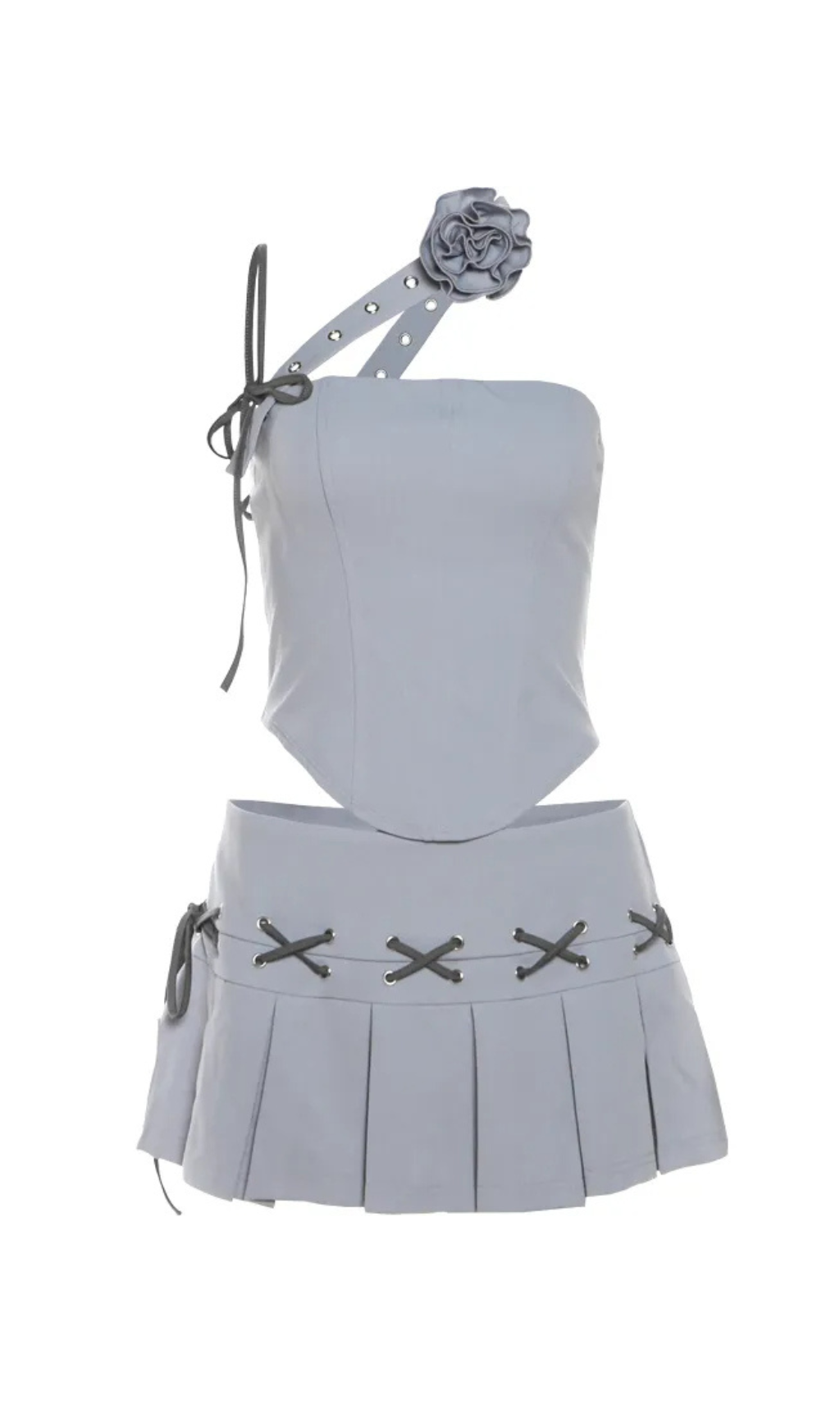 ASYMMETRICAL CROP TOP & PLEATED MINI SKIRT SET