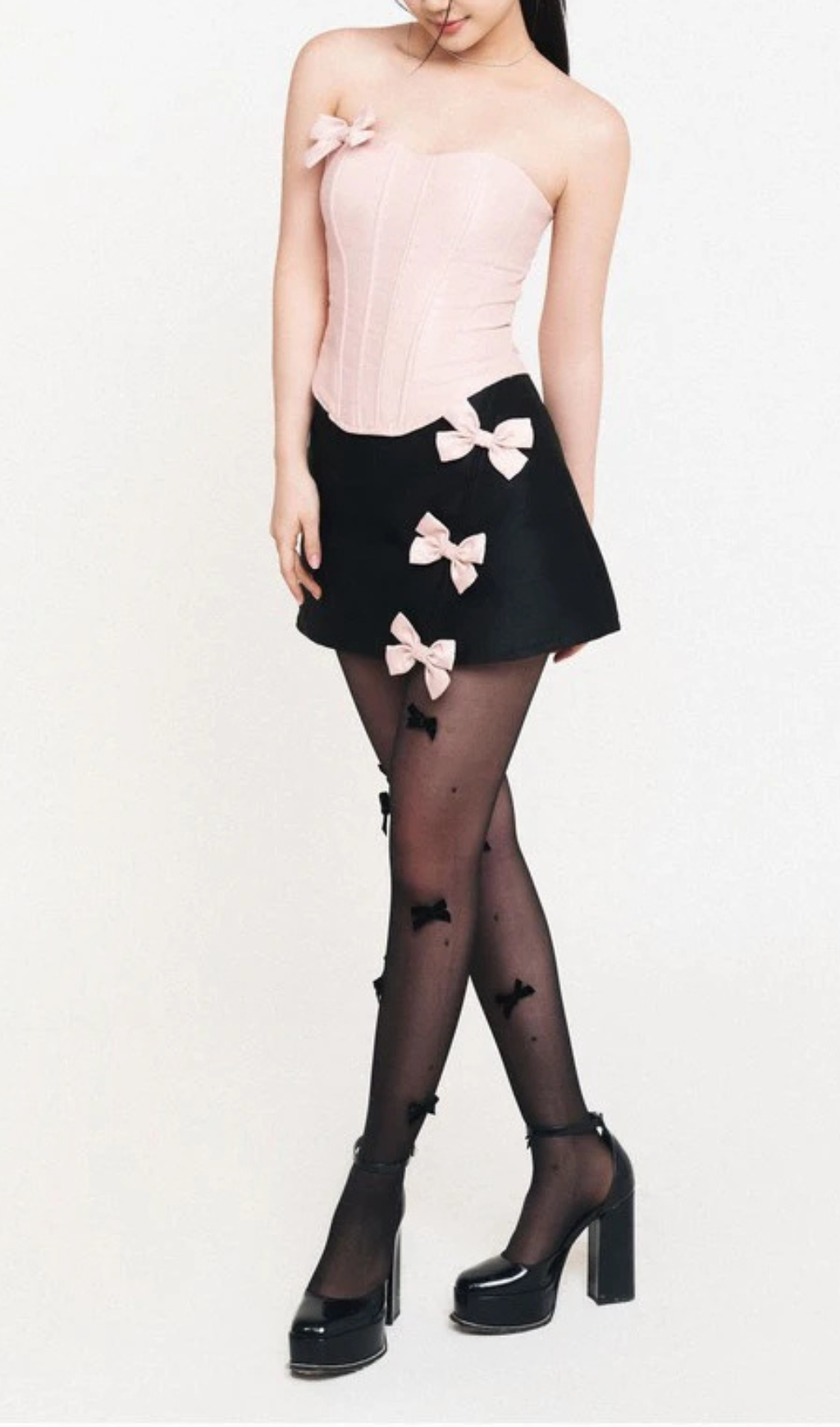 STRAPLESS BOW CROP TOP & SKIRT SET FOR PARTY