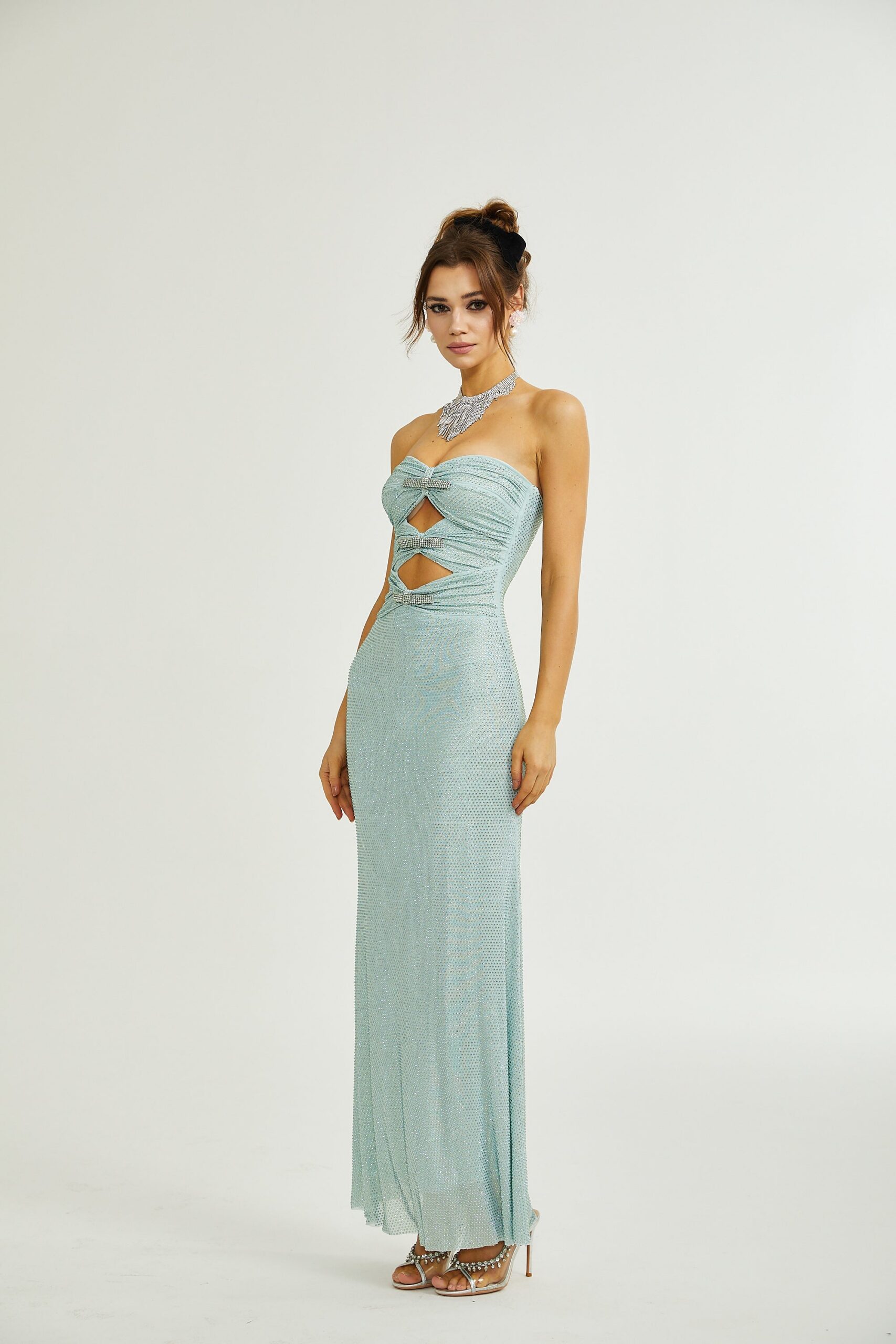 SEBILLE EMBELLISHED BOW MAXI DRESS
