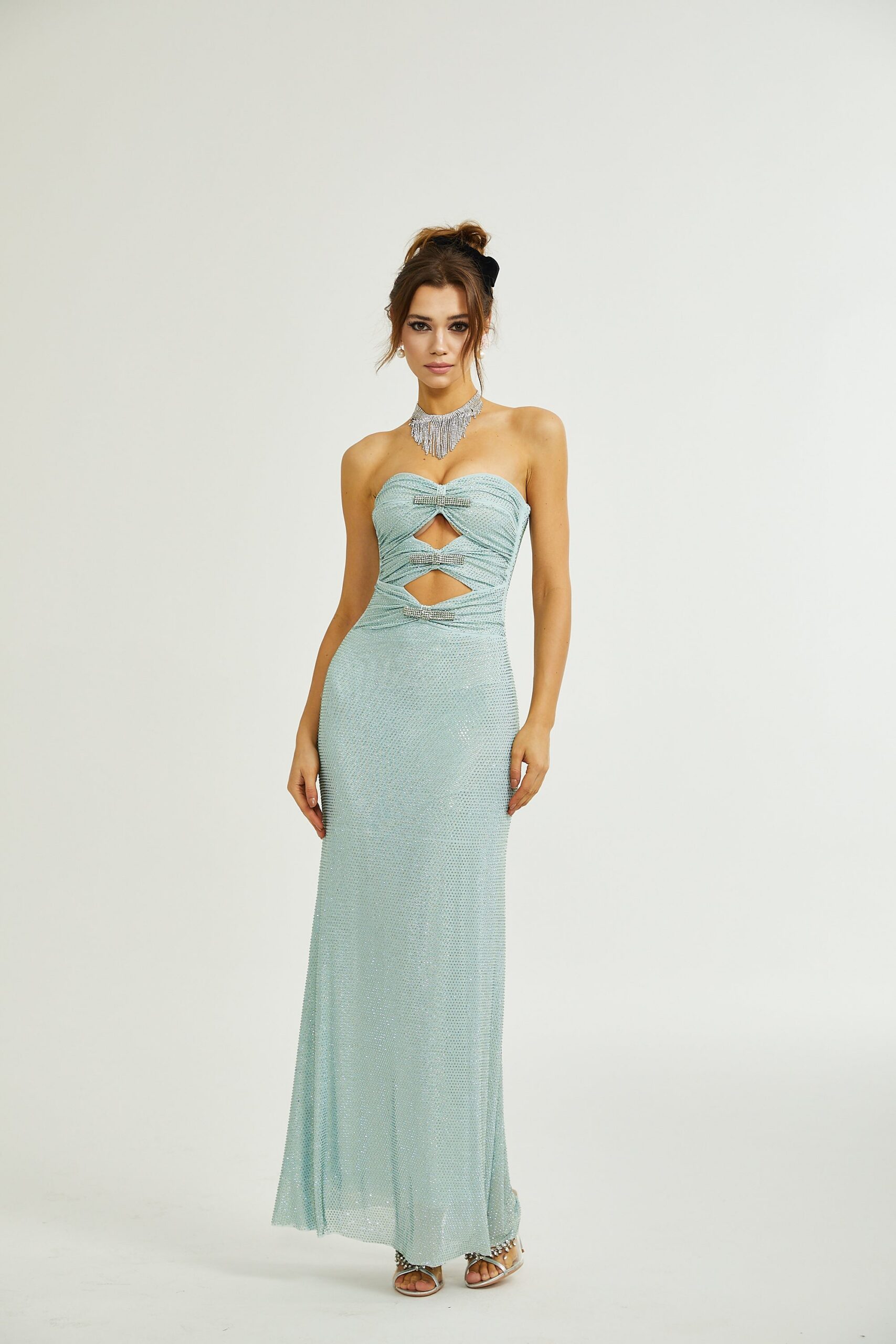 SEBILLE EMBELLISHED BOW MAXI DRESS