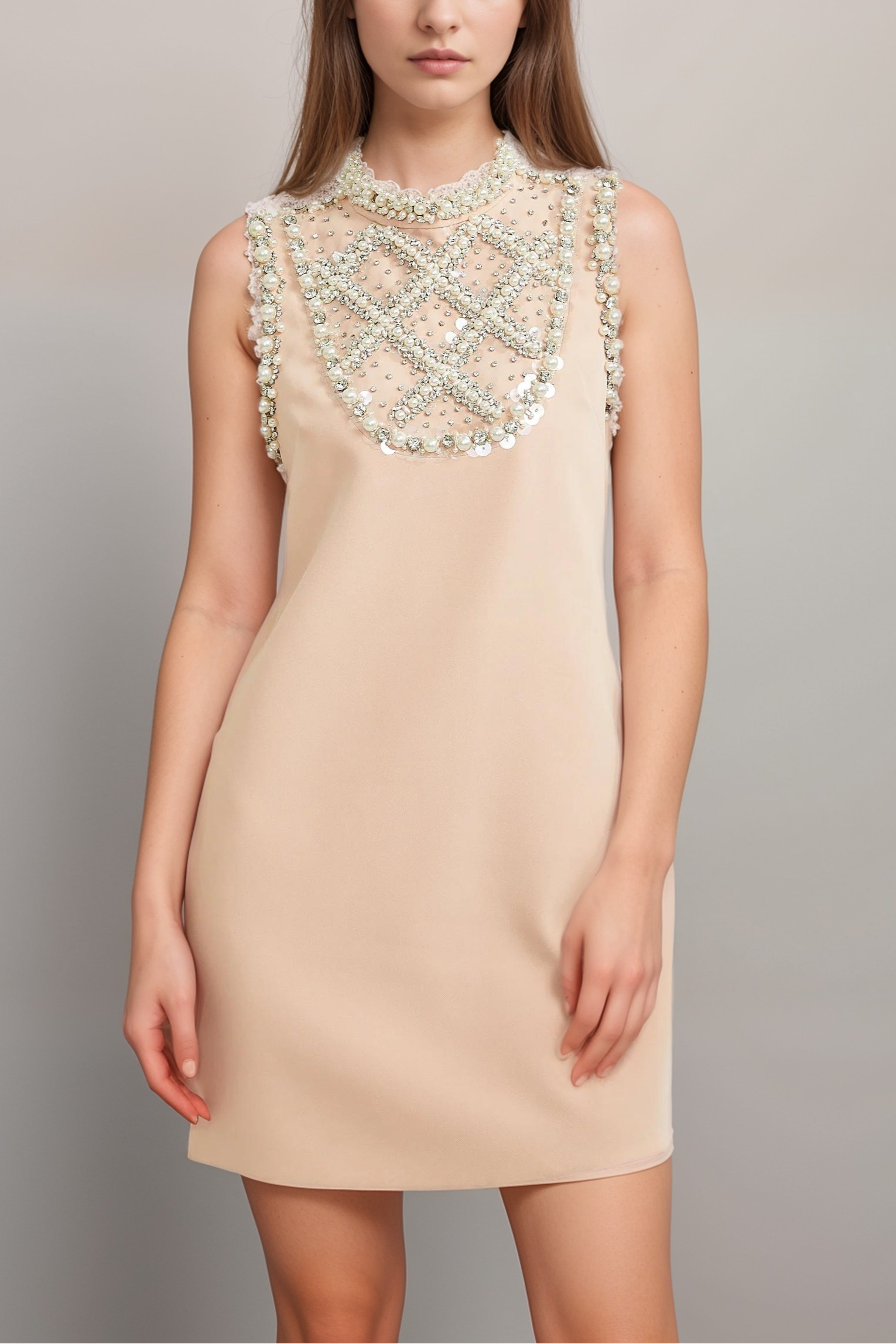 CESCA EMBELLISHED SLEEVELESS MINI DRESS
