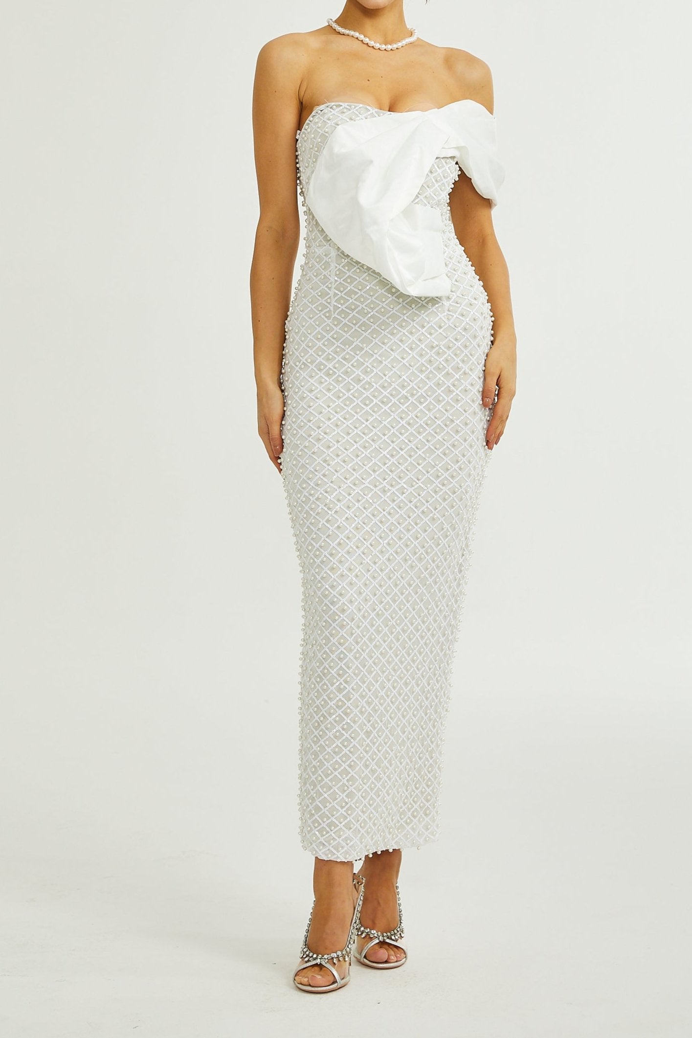 MAURA OFF-SHOULDER PEARL COCKTAIL DRESS