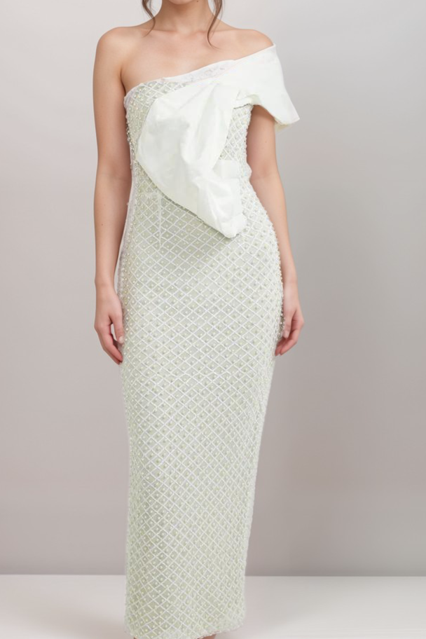 MAURA OFF-SHOULDER PEARL COCKTAIL DRESS