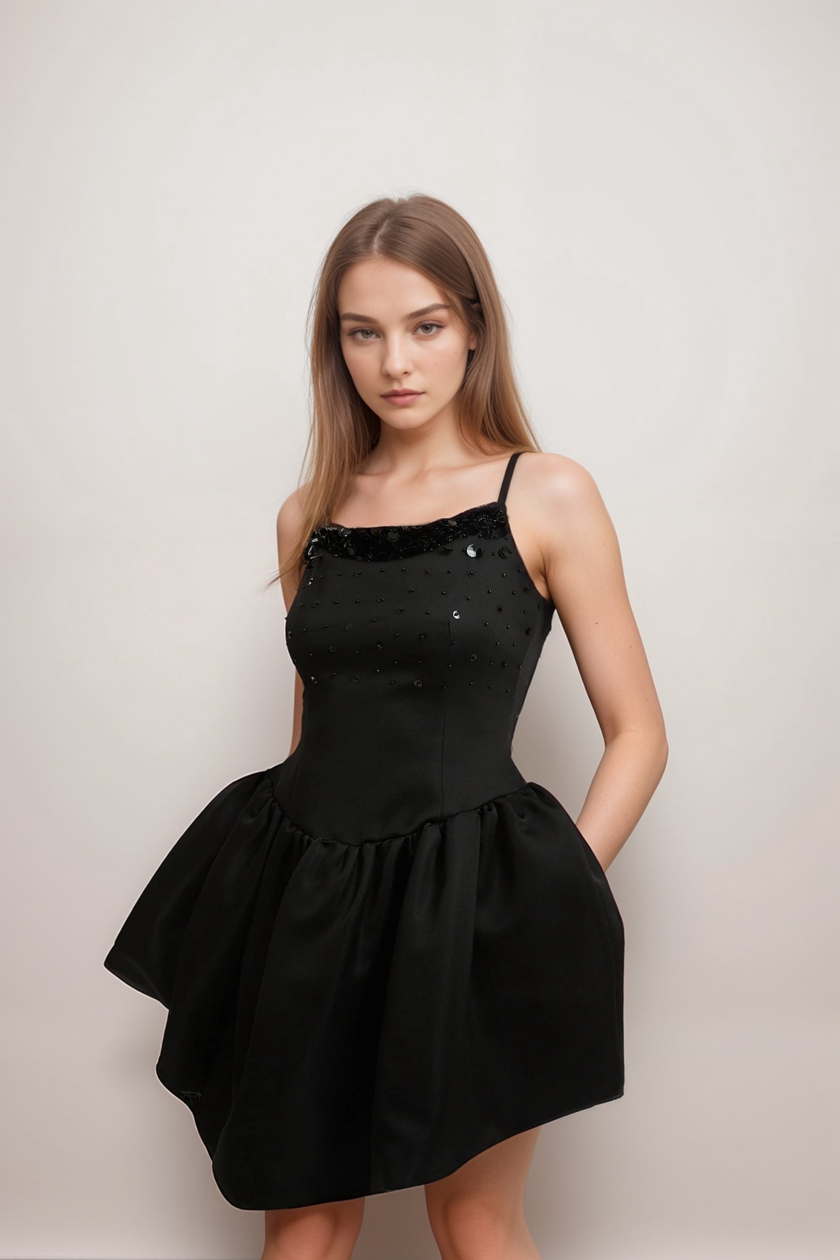 CHARLENE EMBELLISHED ASYMMETRIC COCKTAIL DRESS