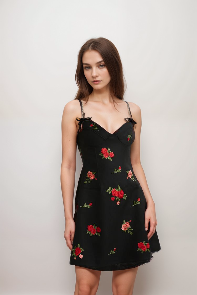 JOVANNA EMBROIDERED MINI DRESS, FLORAL A-LINE