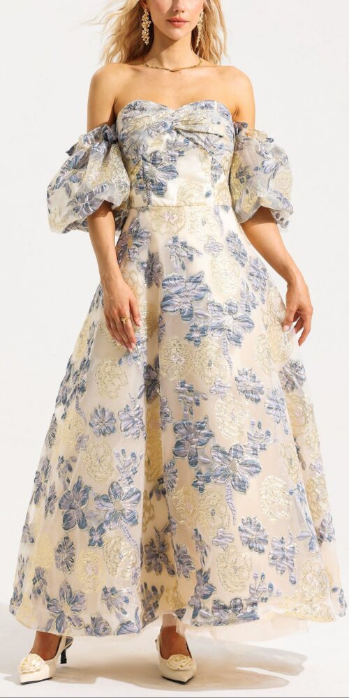 Jacquard Off-Shoulder Midi Dress