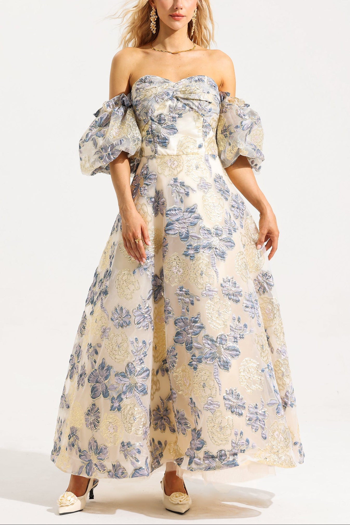 JACQUARD OFF-SHOULDER MIDI DRESS