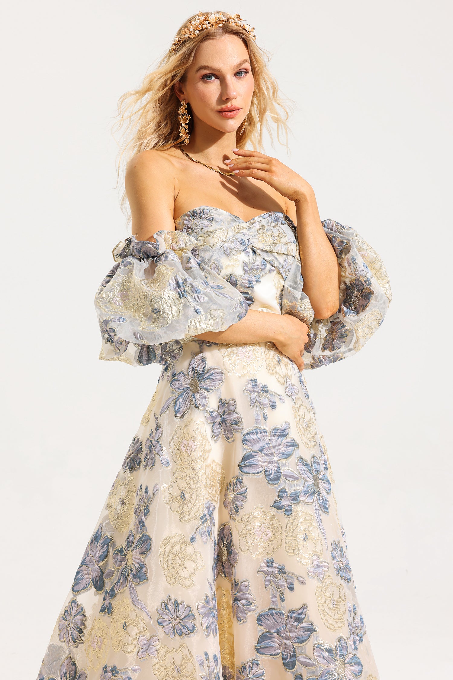 JACQUARD OFF-SHOULDER MIDI DRESS