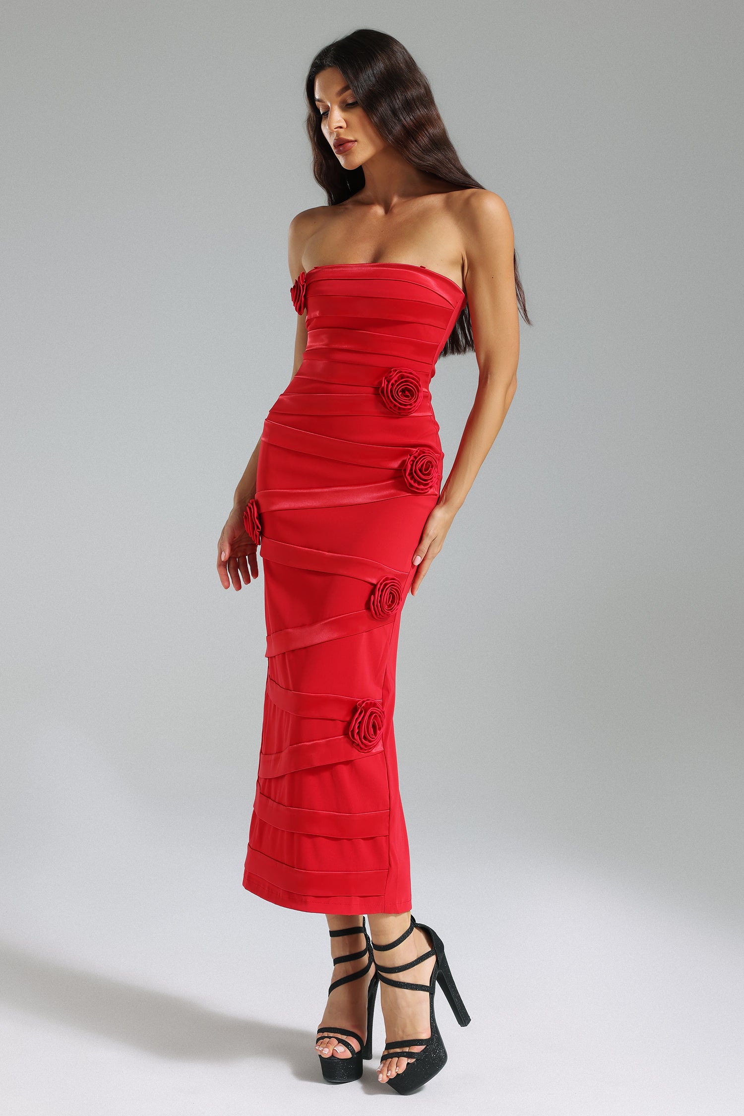 MORWENNA FLOWER BANDAGE DRESS, STRAPY PARTY MINI