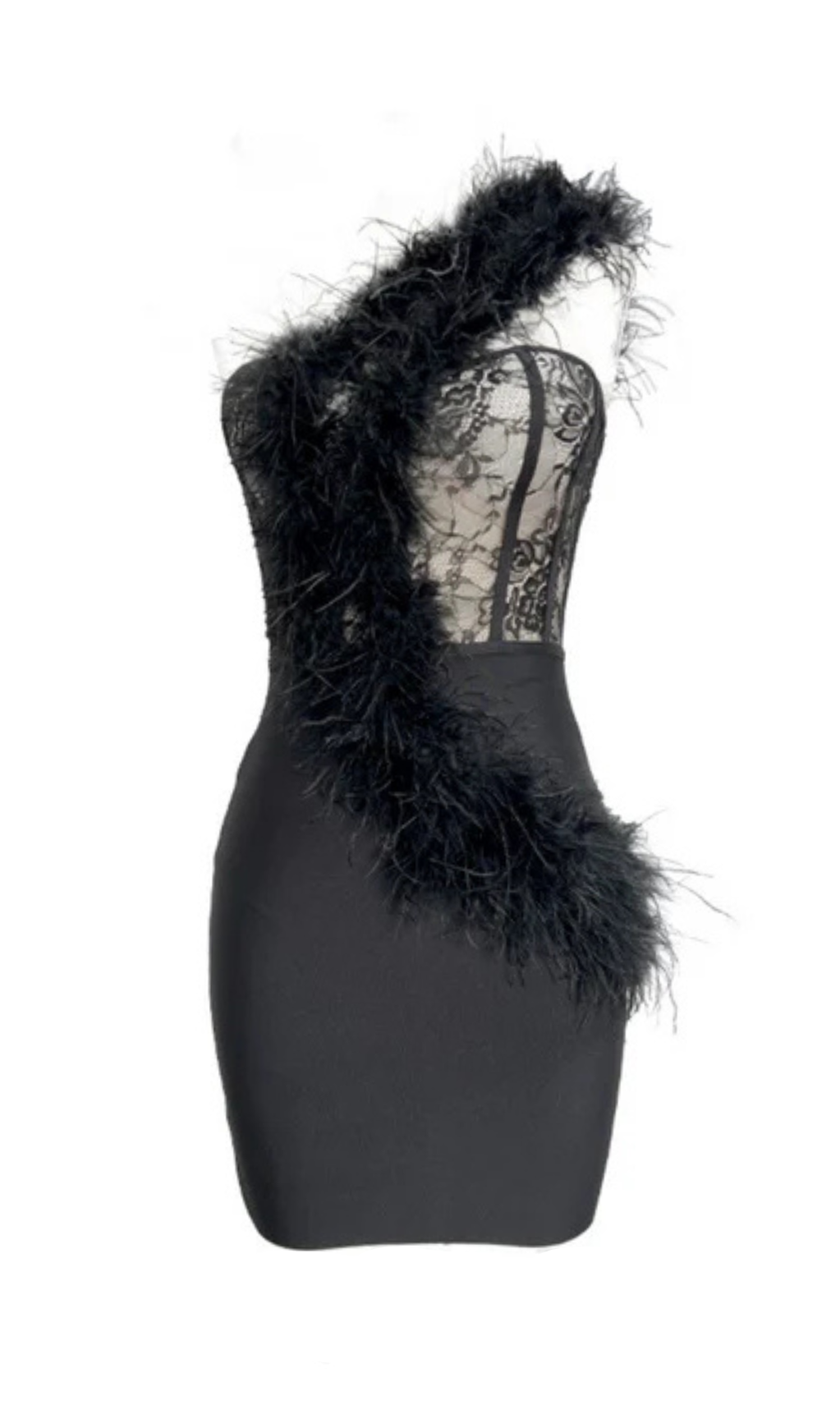 ONE SHOULDER FEATHER BANDAGE PARTY MINI DRESS