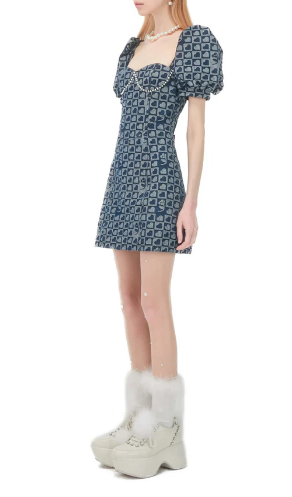 PEARL DENIM MINI DRESS FOR A PRINCESS LOOK