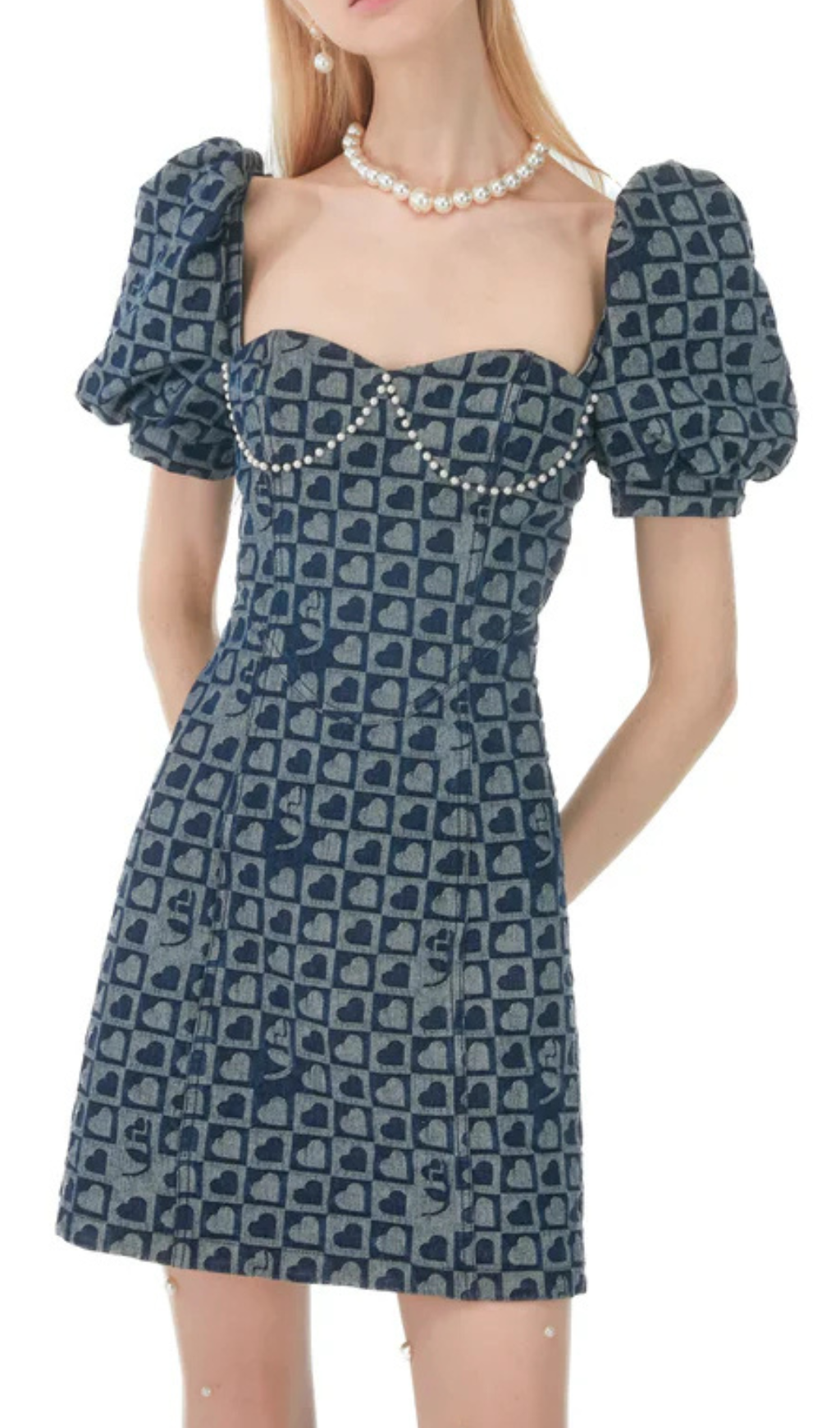 PEARL DENIM MINI DRESS FOR A PRINCESS LOOK
