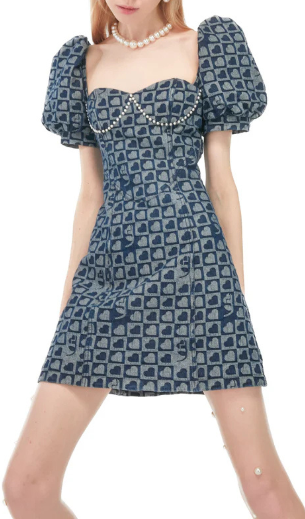 PEARL DENIM MINI DRESS FOR A PRINCESS LOOK