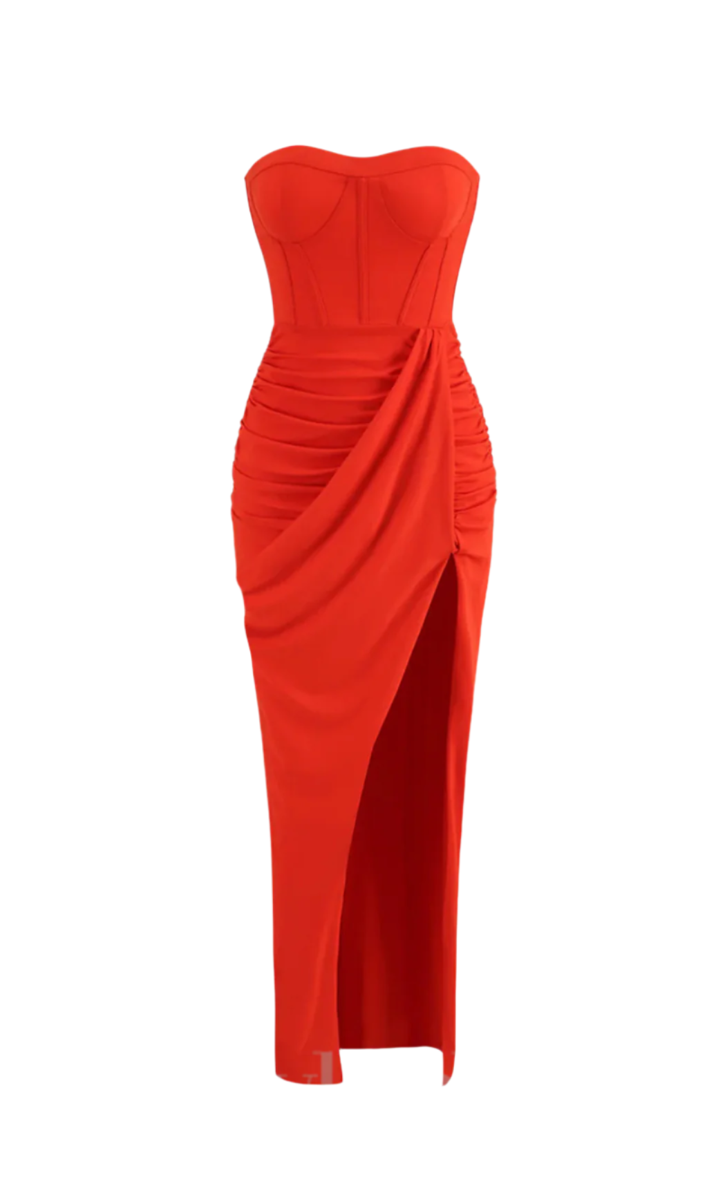 STRAPLESS RUCHED RED DRESS FOR PARTY