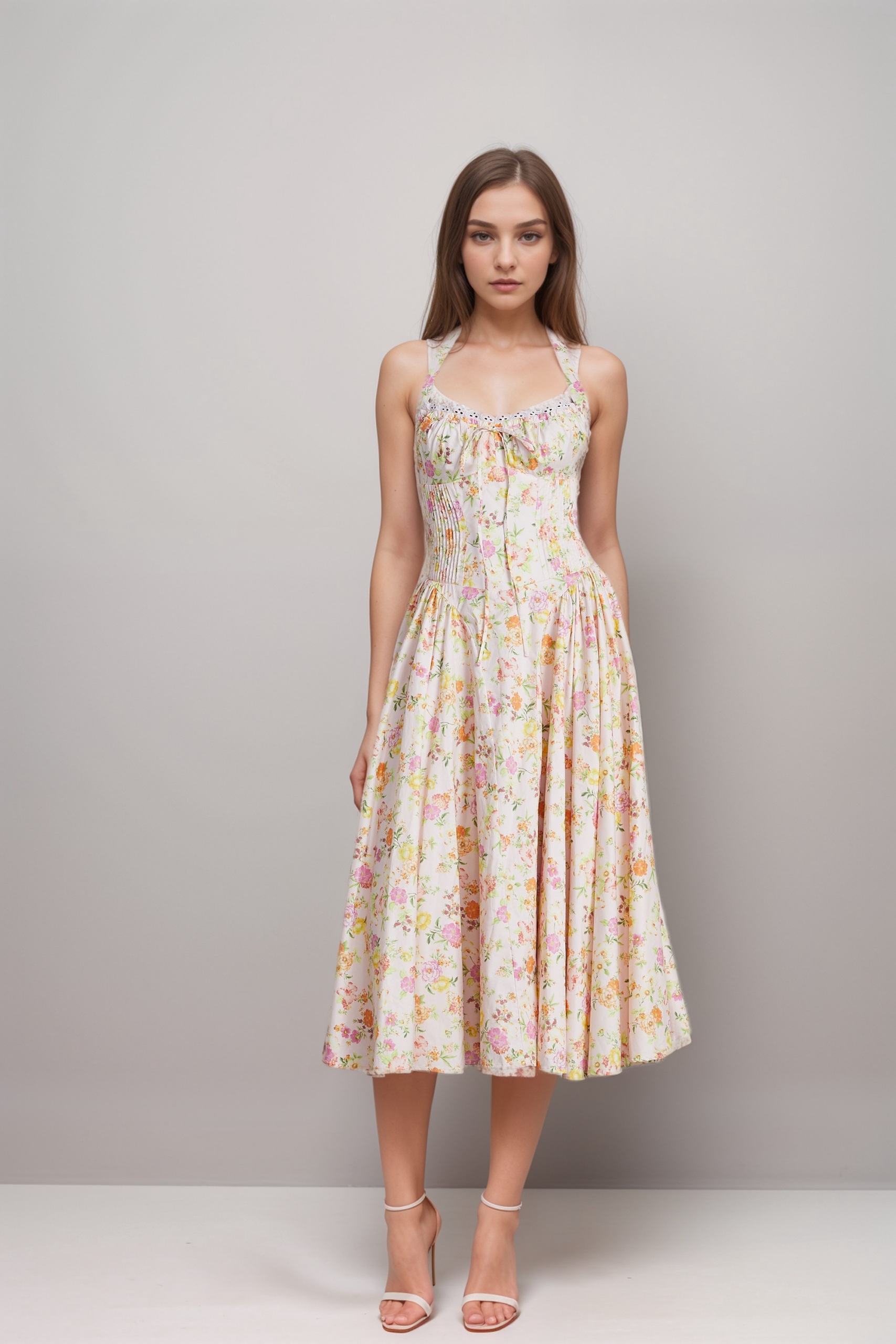 ODETTE FLORAL HALTER MIDI DRESS FOR PARTIES
