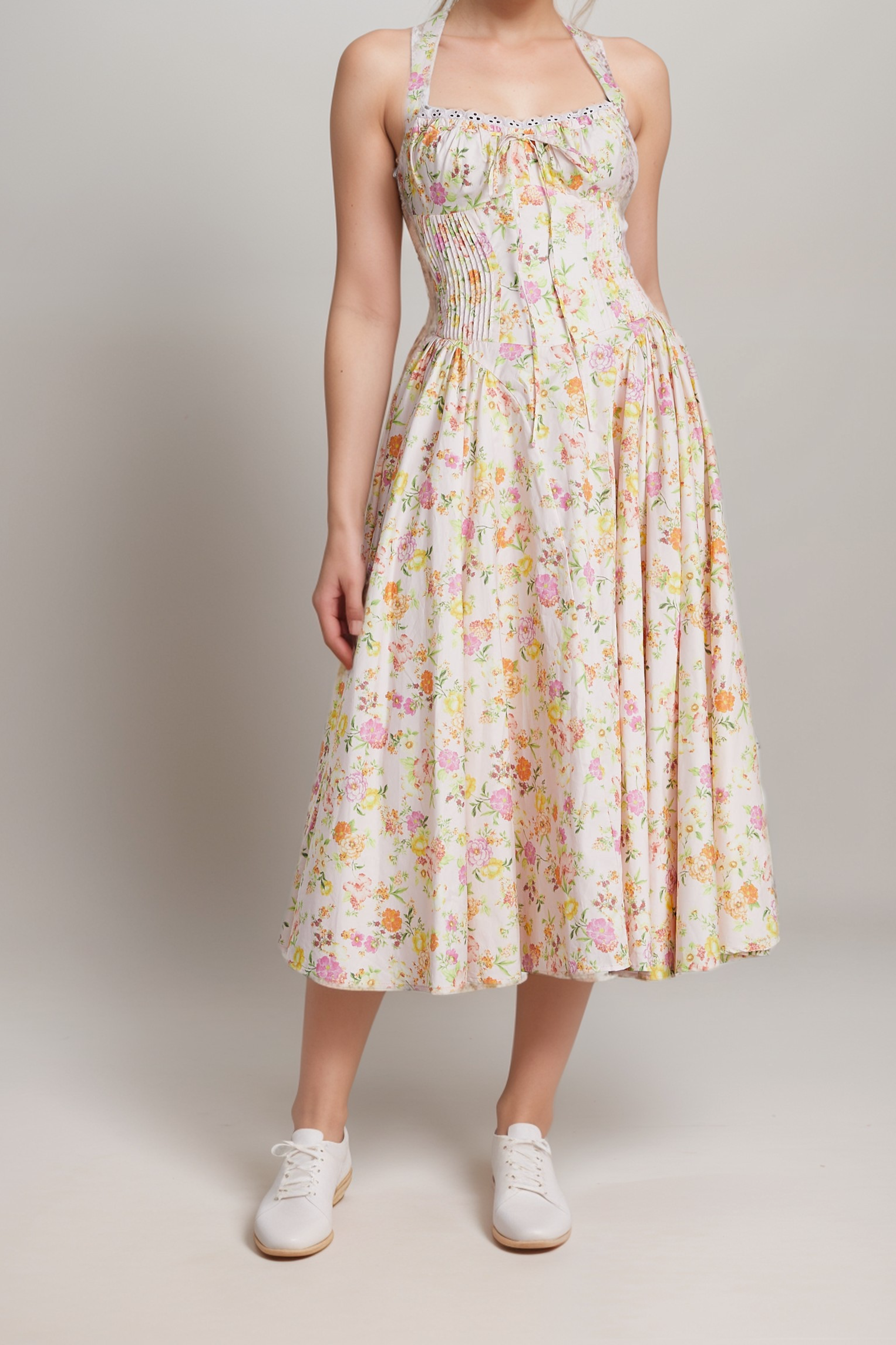 ODETTE FLORAL HALTER MIDI DRESS FOR PARTIES