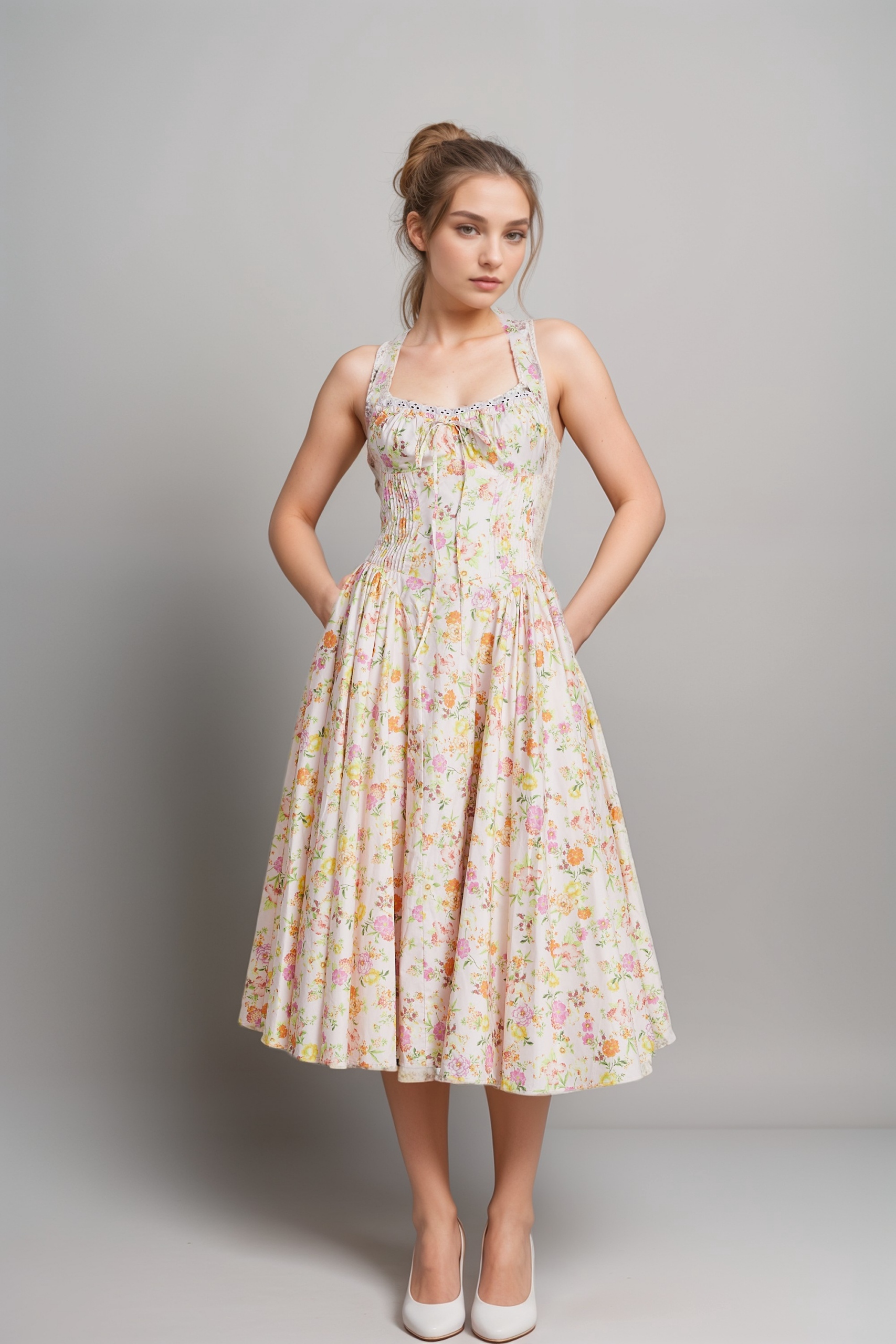 ODETTE FLORAL HALTER MIDI DRESS FOR PARTIES