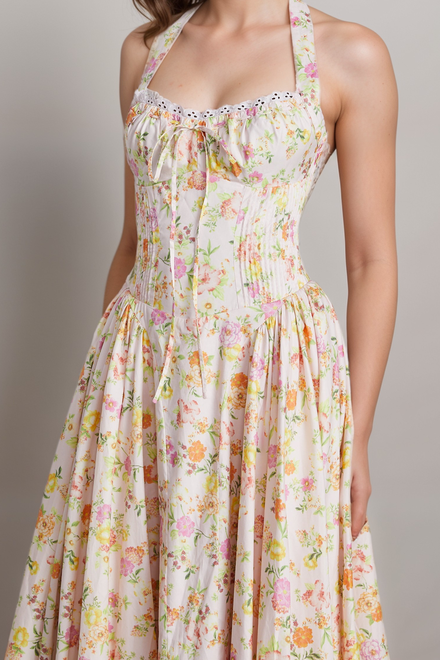 ODETTE FLORAL HALTER MIDI DRESS FOR PARTIES