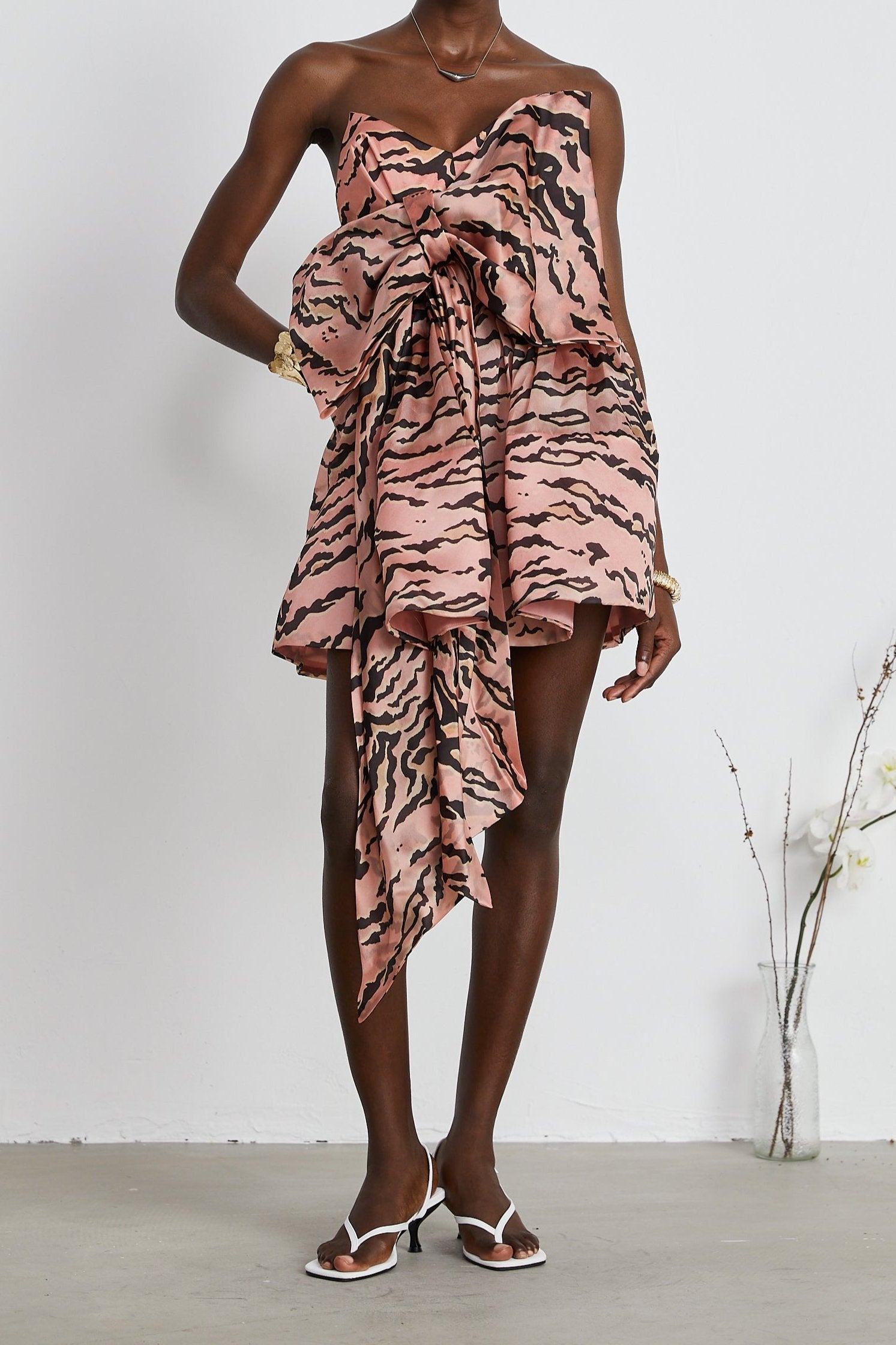 LILLIE BOW-DETAIL FLARED MINI DRESS