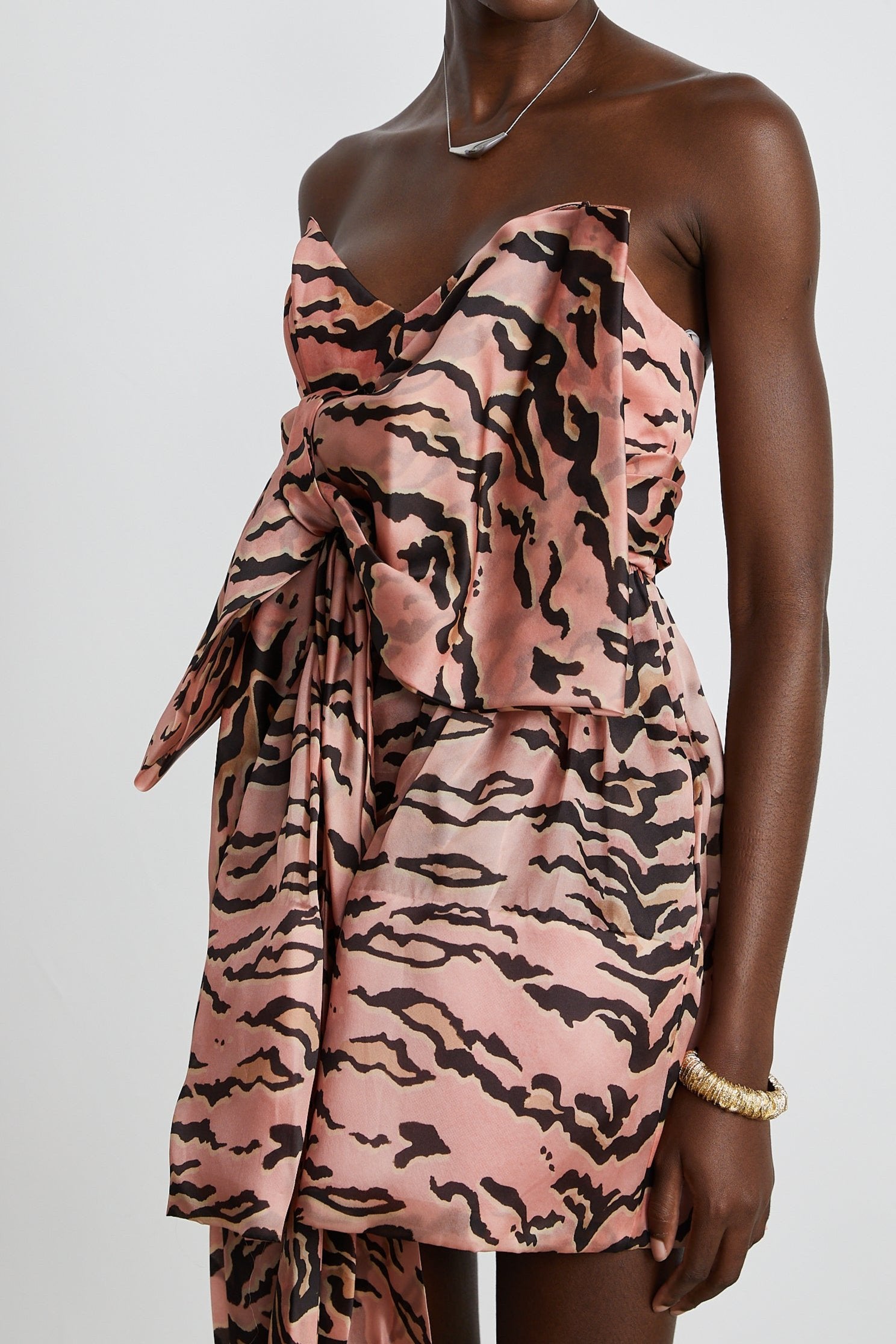 LILLIE BOW-DETAIL FLARED MINI DRESS