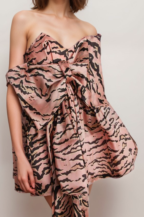LILLIE BOW-DETAIL FLARED MINI DRESS