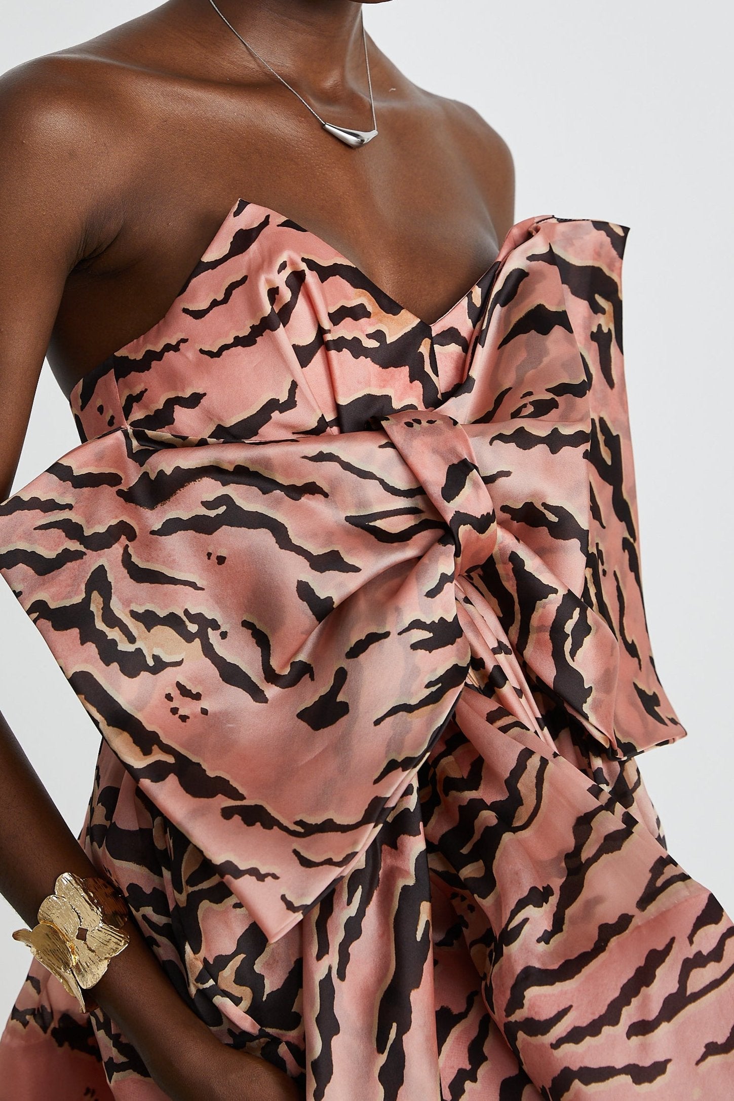 LILLIE BOW-DETAIL FLARED MINI DRESS