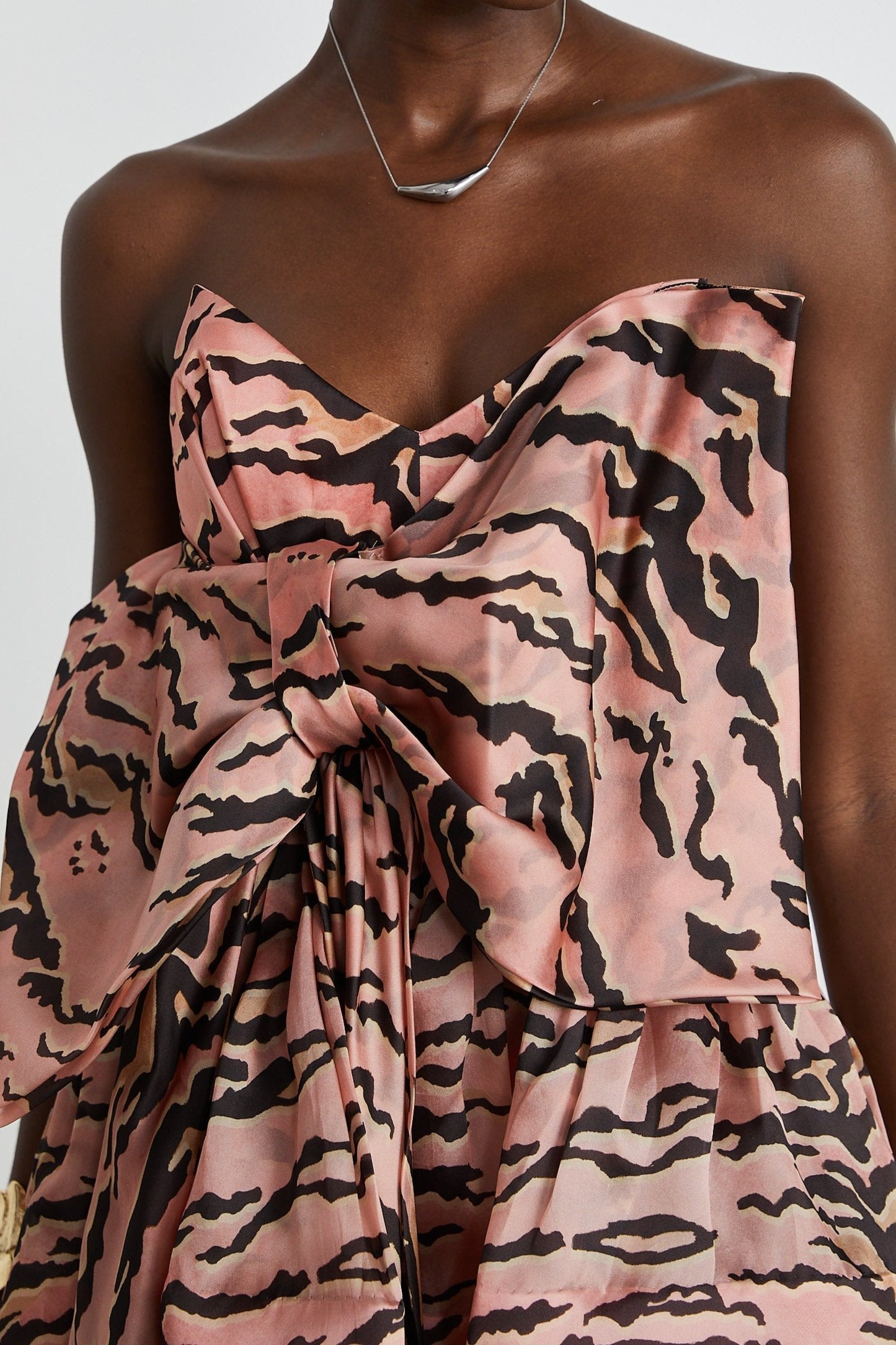 LILLIE BOW-DETAIL FLARED MINI DRESS