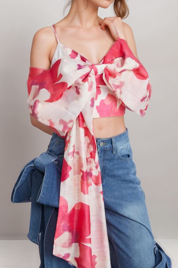 STÉPHANIE BOWKNOT CROPPED TOP - BLACK WEDDING GUEST