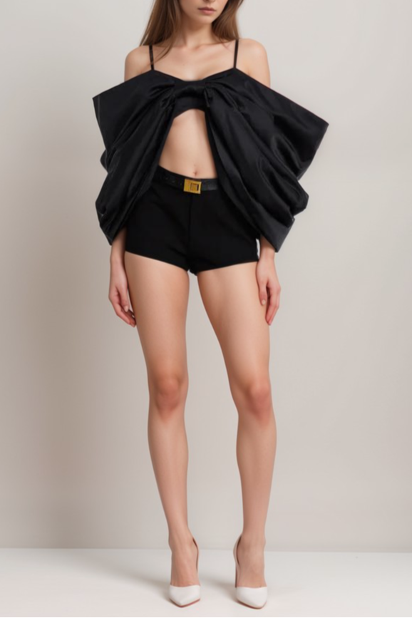 BLACK BOWKNOT SCOOP-BACK TOP, ELEGANT DATE NIGHT