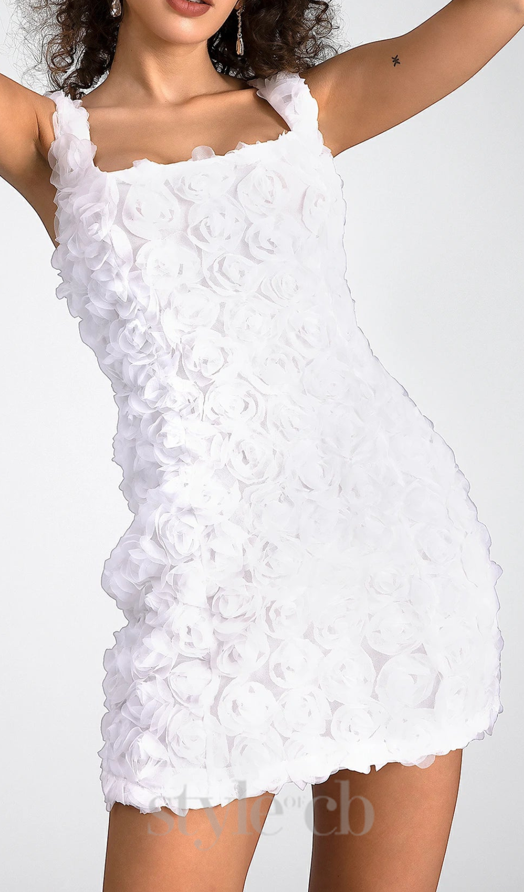 WHITE 3D FLORAL MINI PARTY DRESS