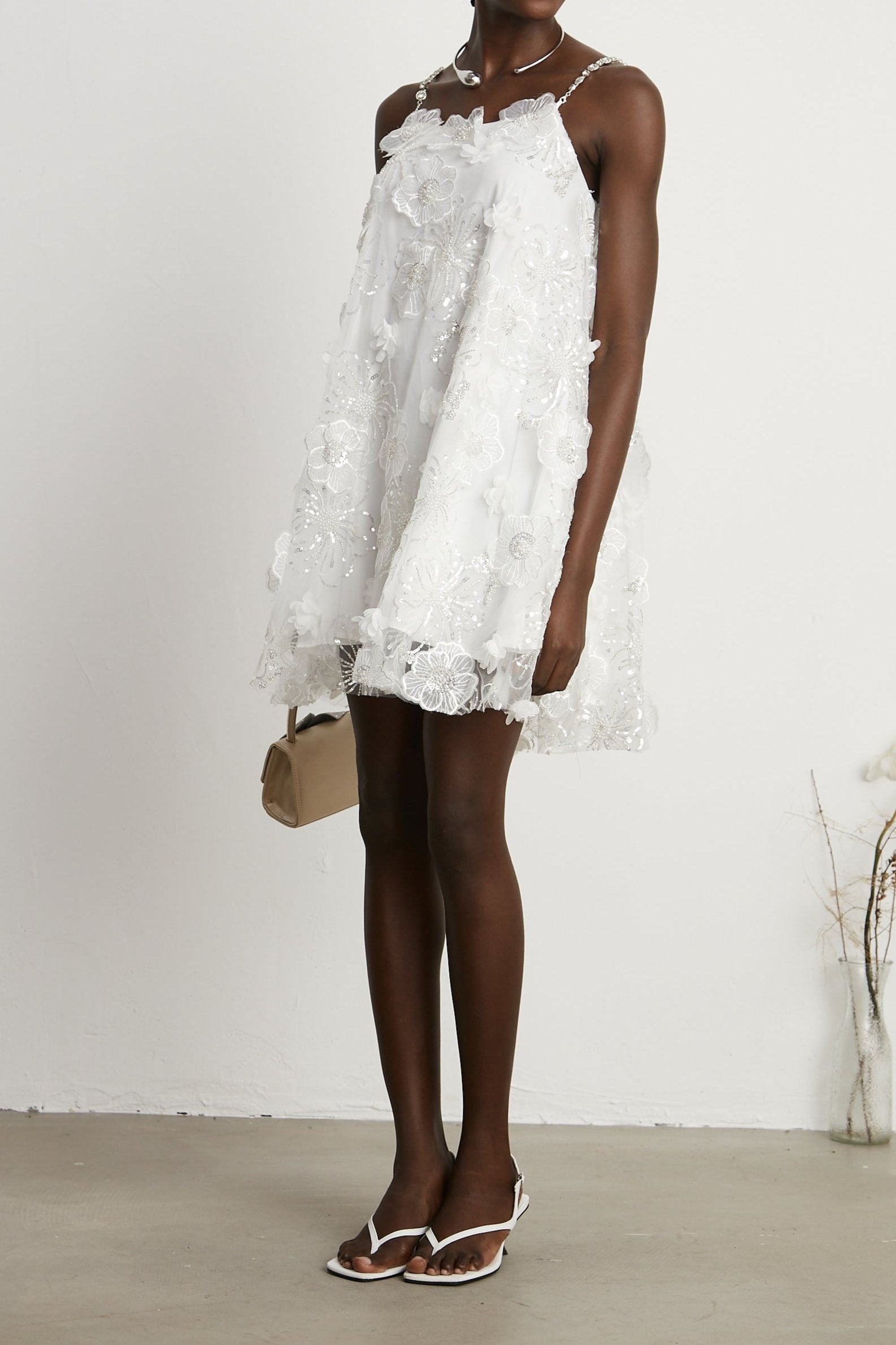 SUZETTE CRYSTAL FLORAL MINI DRESS FOR PARTY
