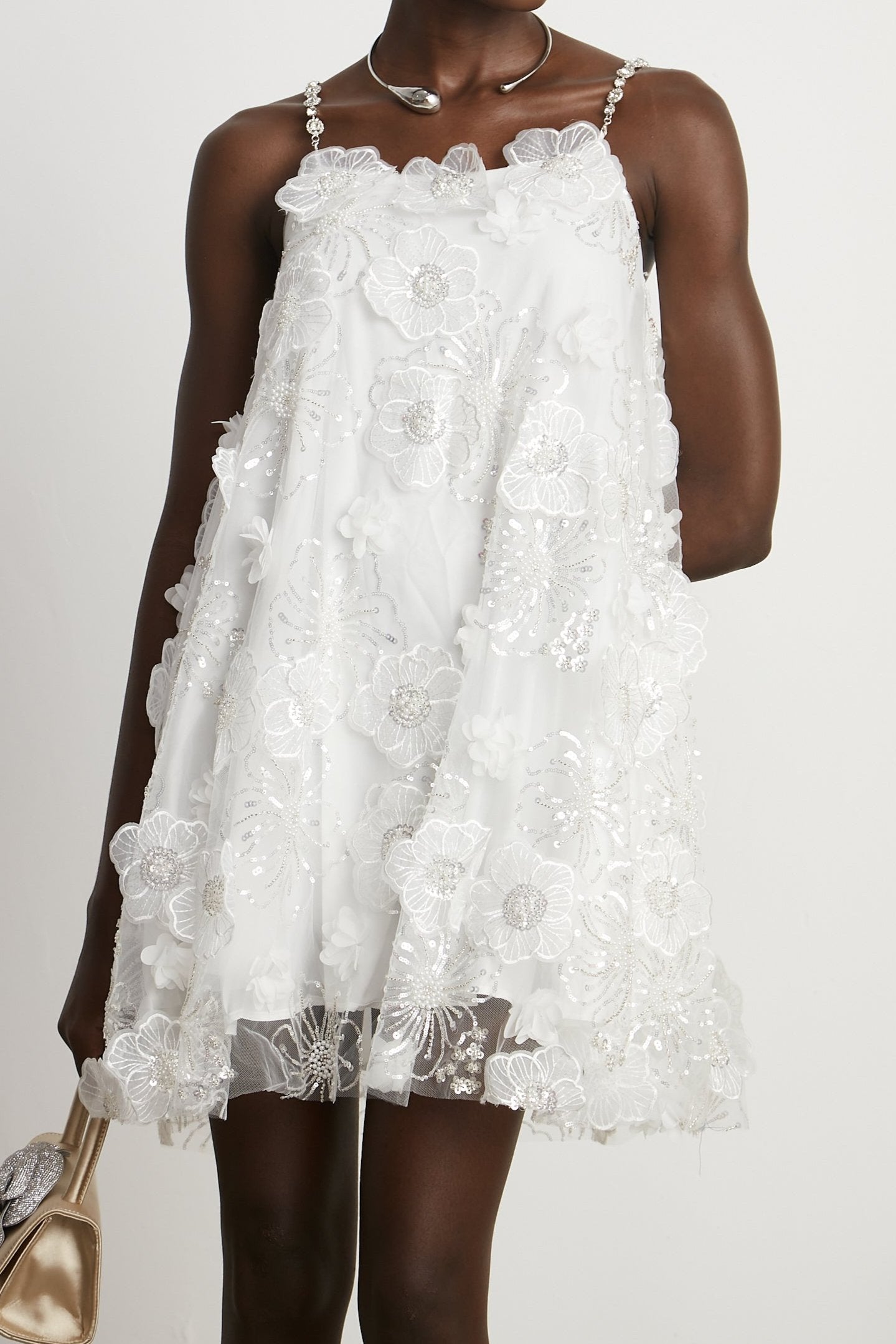 SUZETTE CRYSTAL FLORAL MINI DRESS FOR PARTY