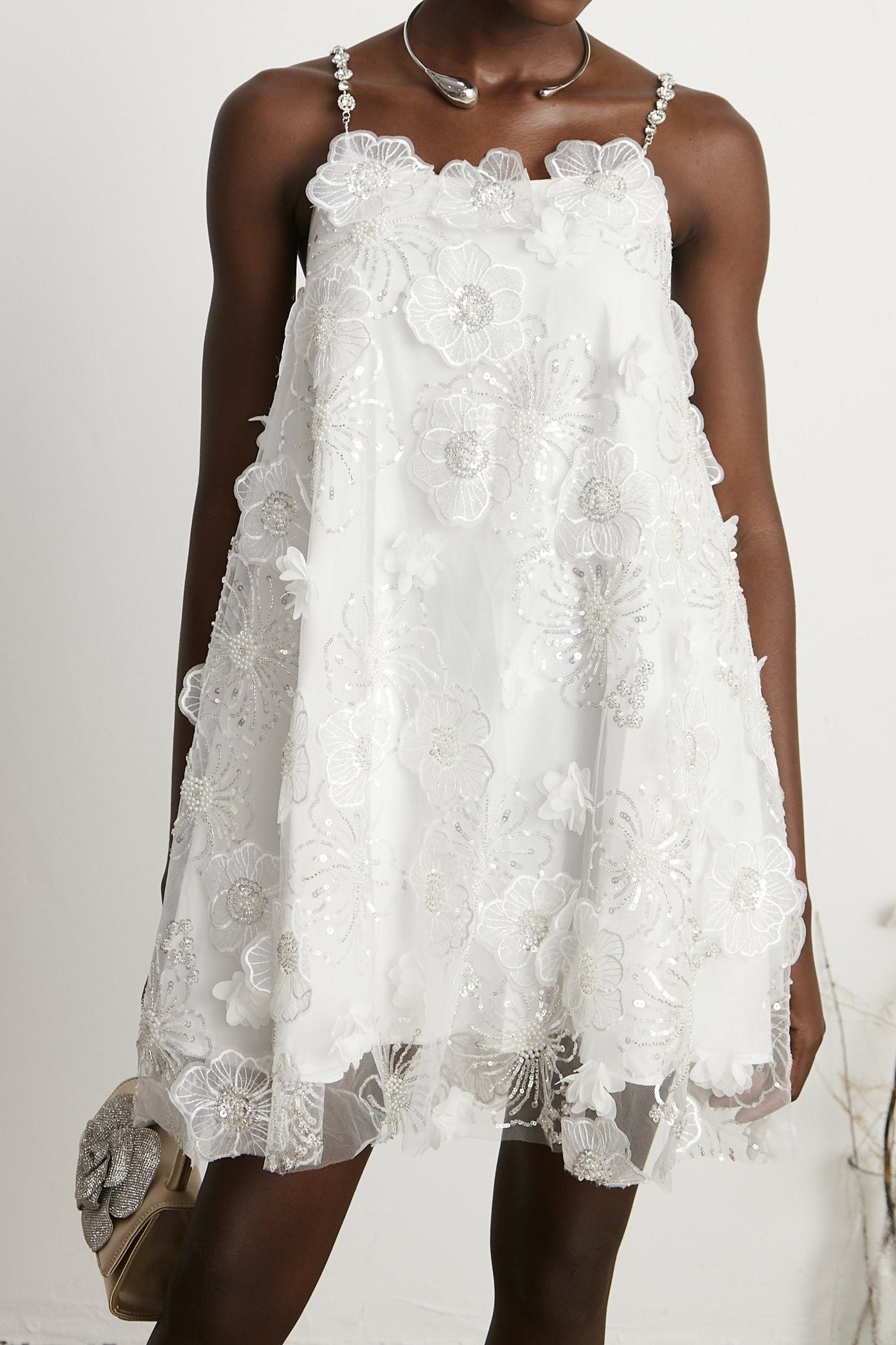 SUZETTE CRYSTAL FLORAL MINI DRESS FOR PARTY