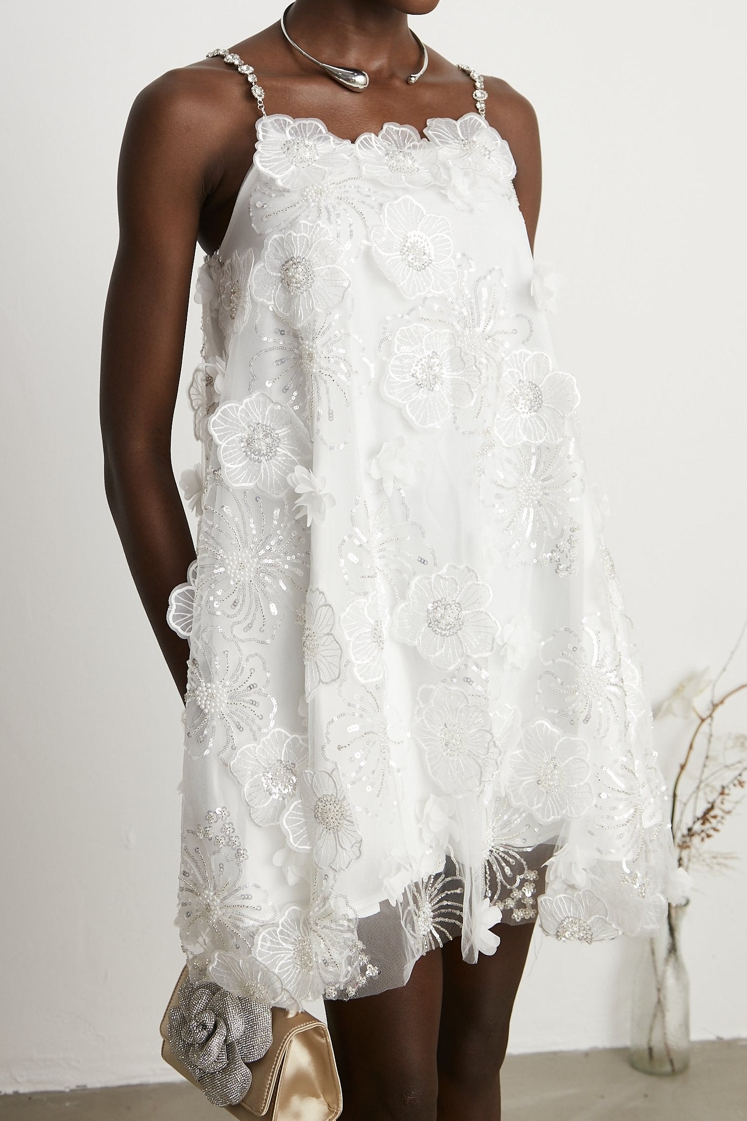 SUZETTE CRYSTAL FLORAL MINI DRESS FOR PARTY