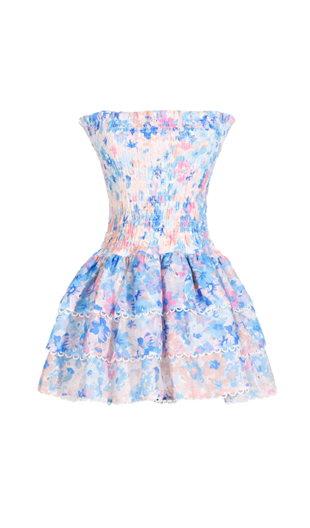 BLUE FLORAL RUCHED STRAPLESS MINI DRESS FOR PARTY