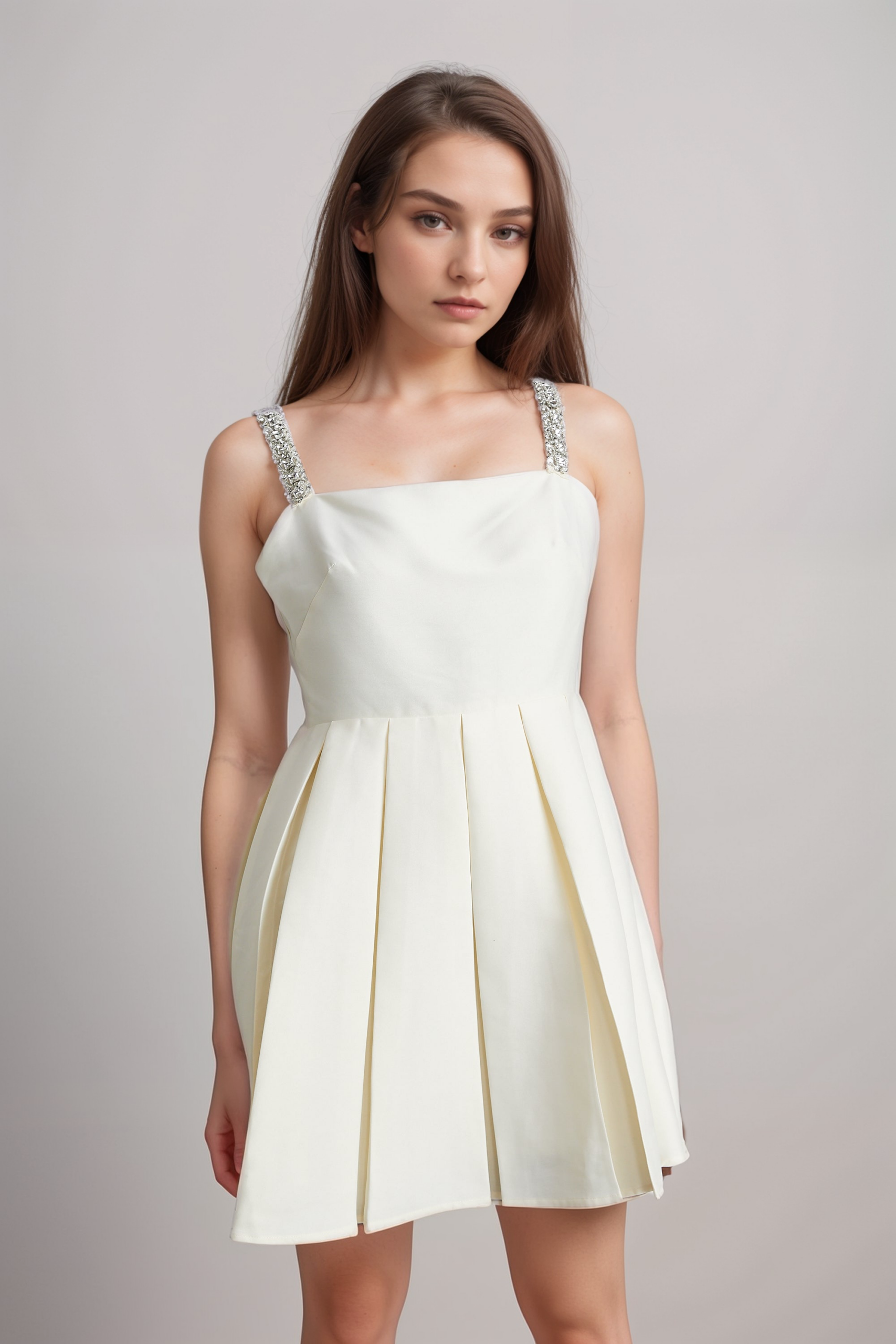 LUDIVINE CRYSTAL PLEATED EVENING DRESS