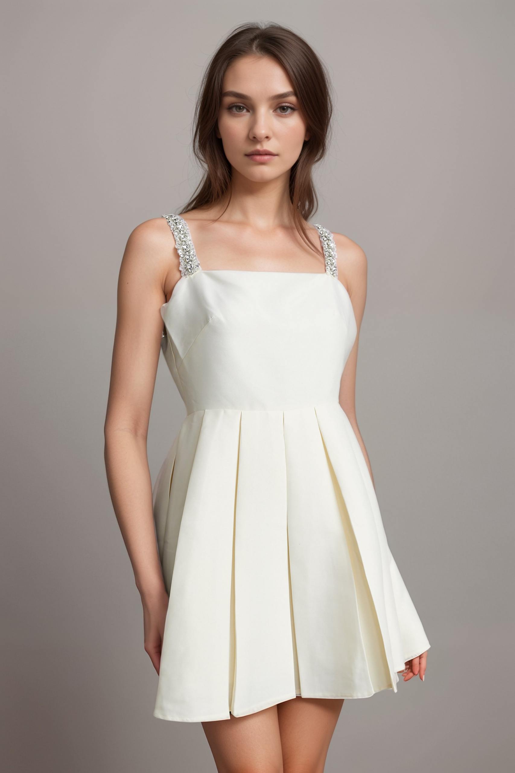 LUDIVINE CRYSTAL PLEATED EVENING DRESS