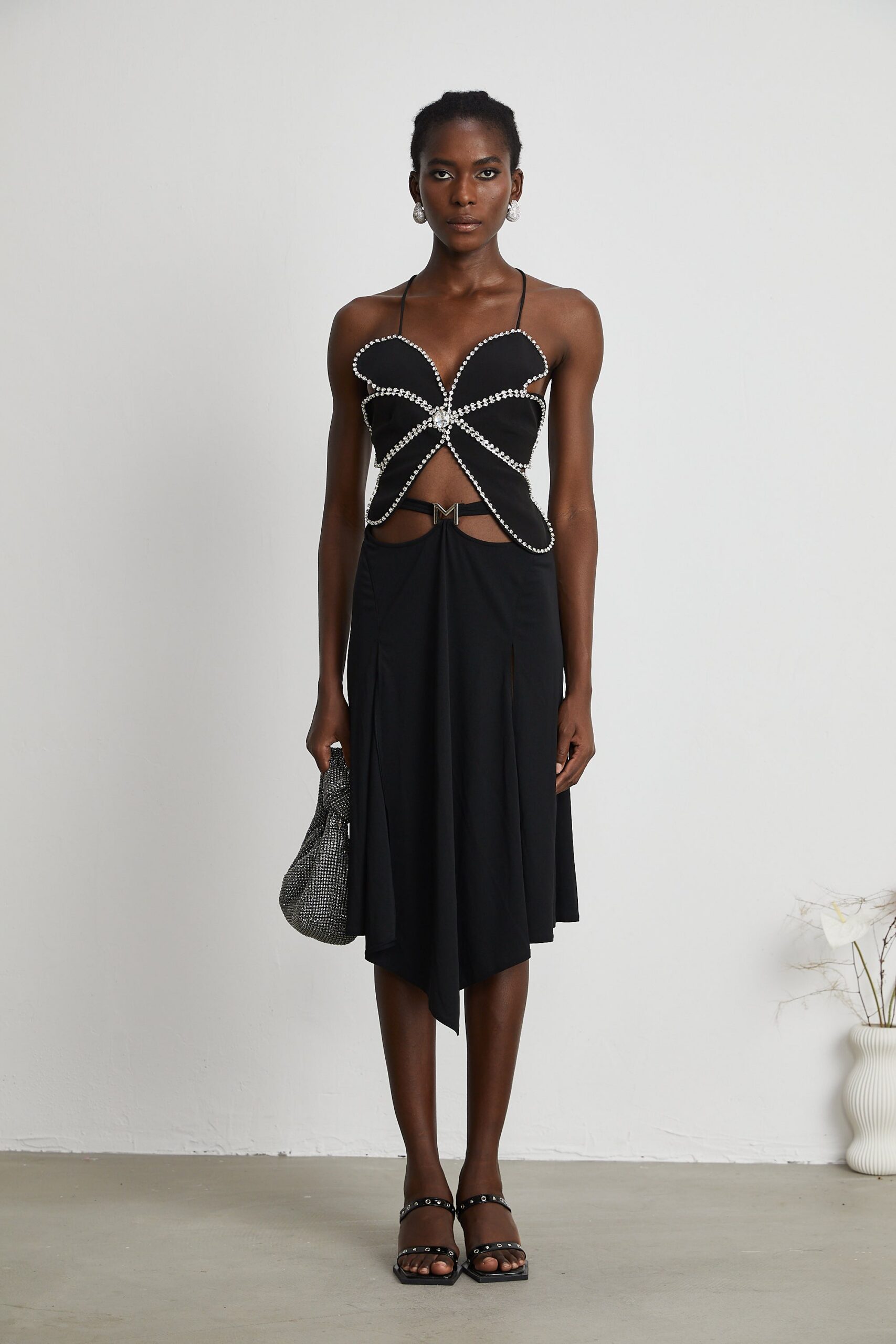 GABRIELLE CRYSTAL TRIM FLORAL TOP FOR EVENTS