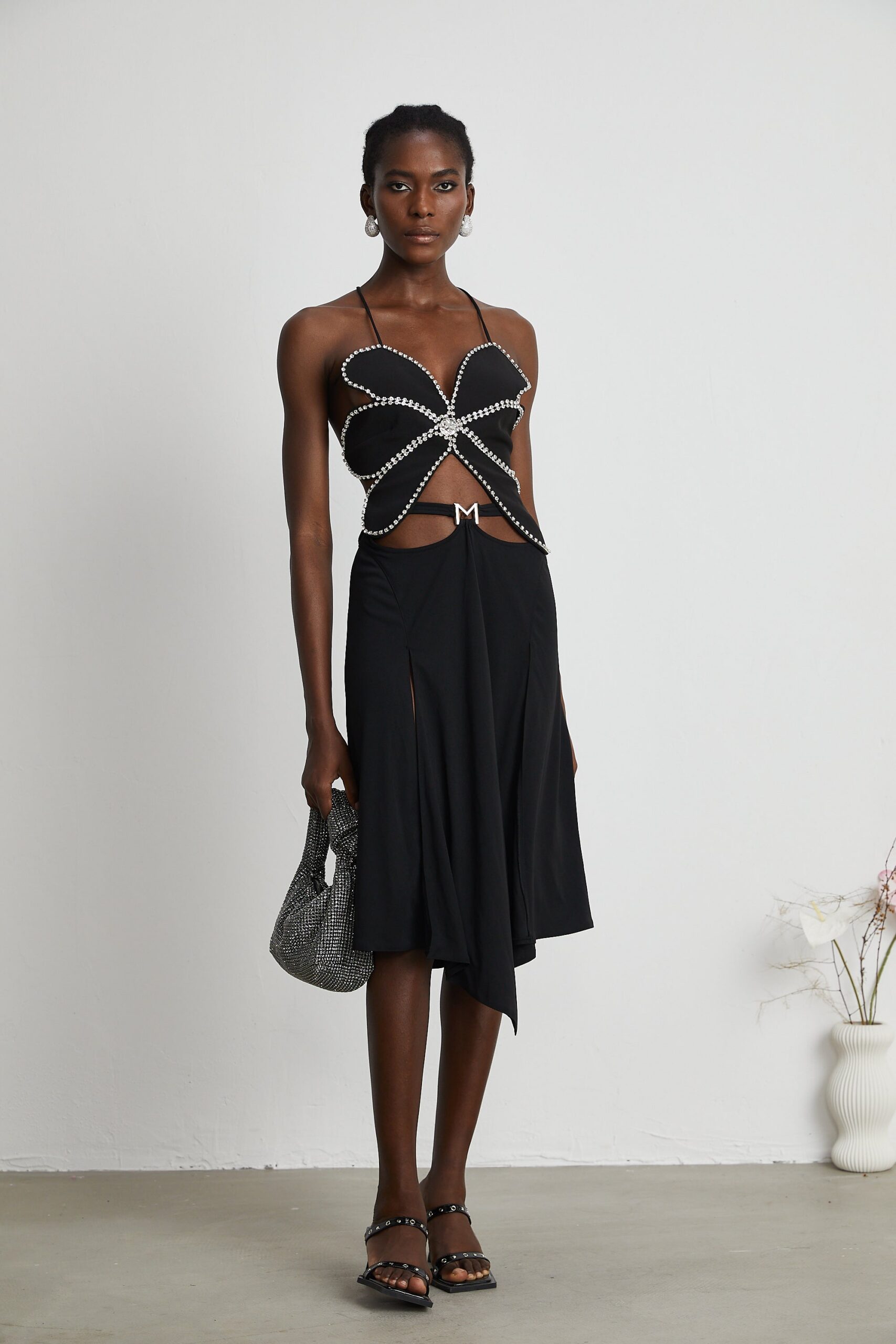 GABRIELLE CRYSTAL TRIM FLORAL TOP FOR EVENTS