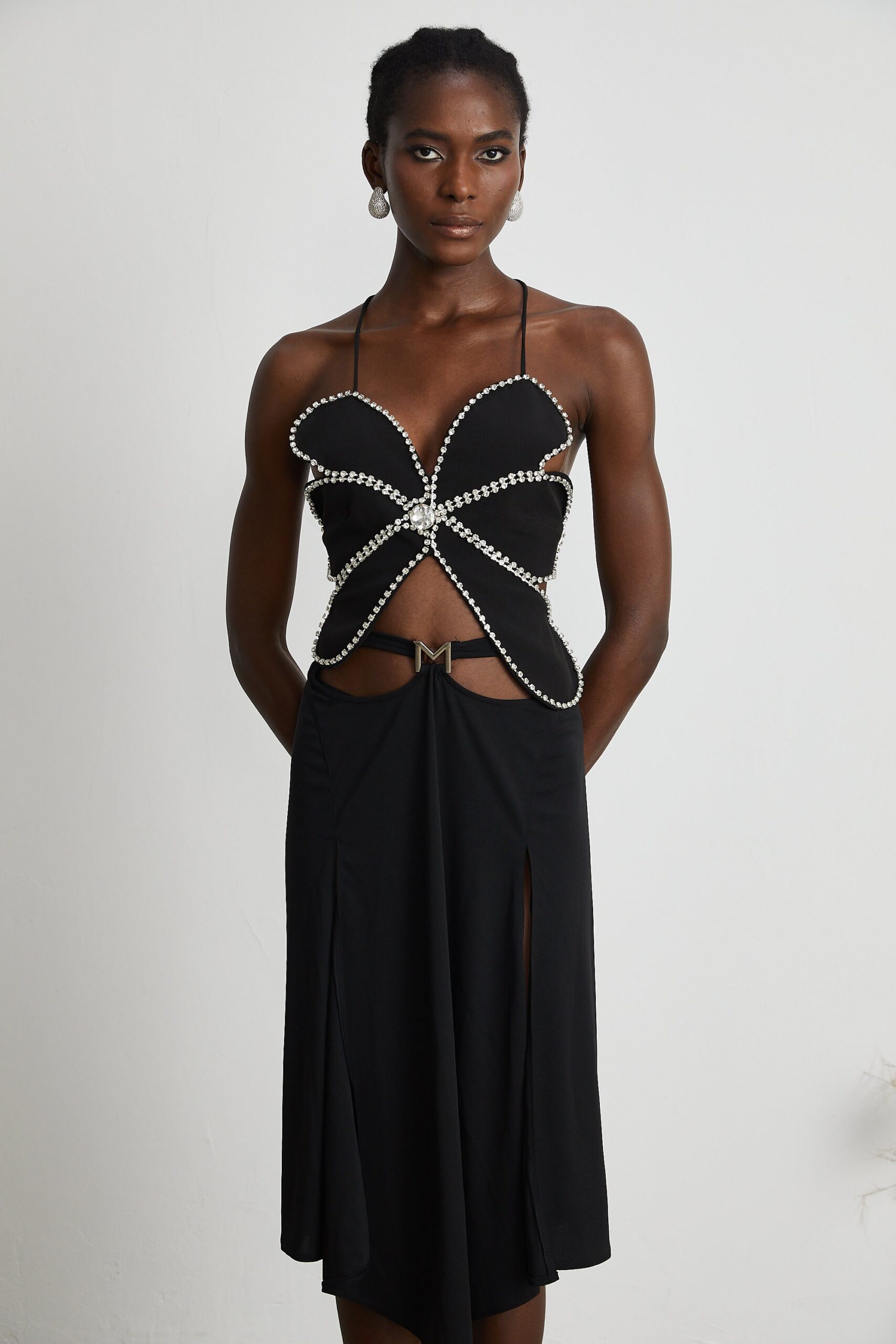 GABRIELLE CRYSTAL TRIM FLORAL TOP FOR EVENTS
