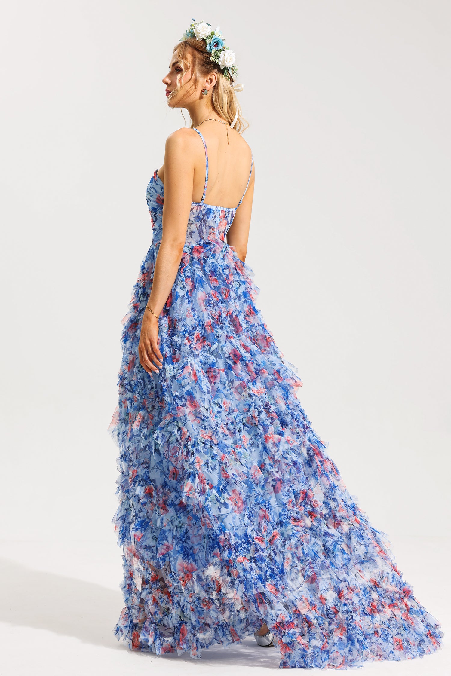 3D FLORAL HALTER FRILL MAXI DRESS, WEDDING GUEST