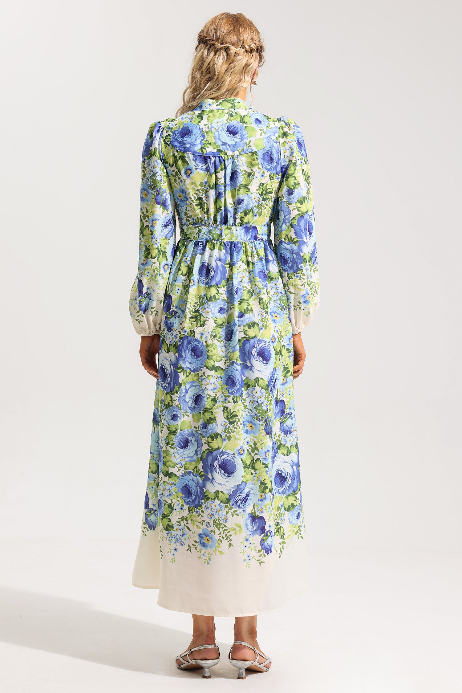 FLORAL LANTERN SLEEVE MIDI DRESS FOR WEDDING