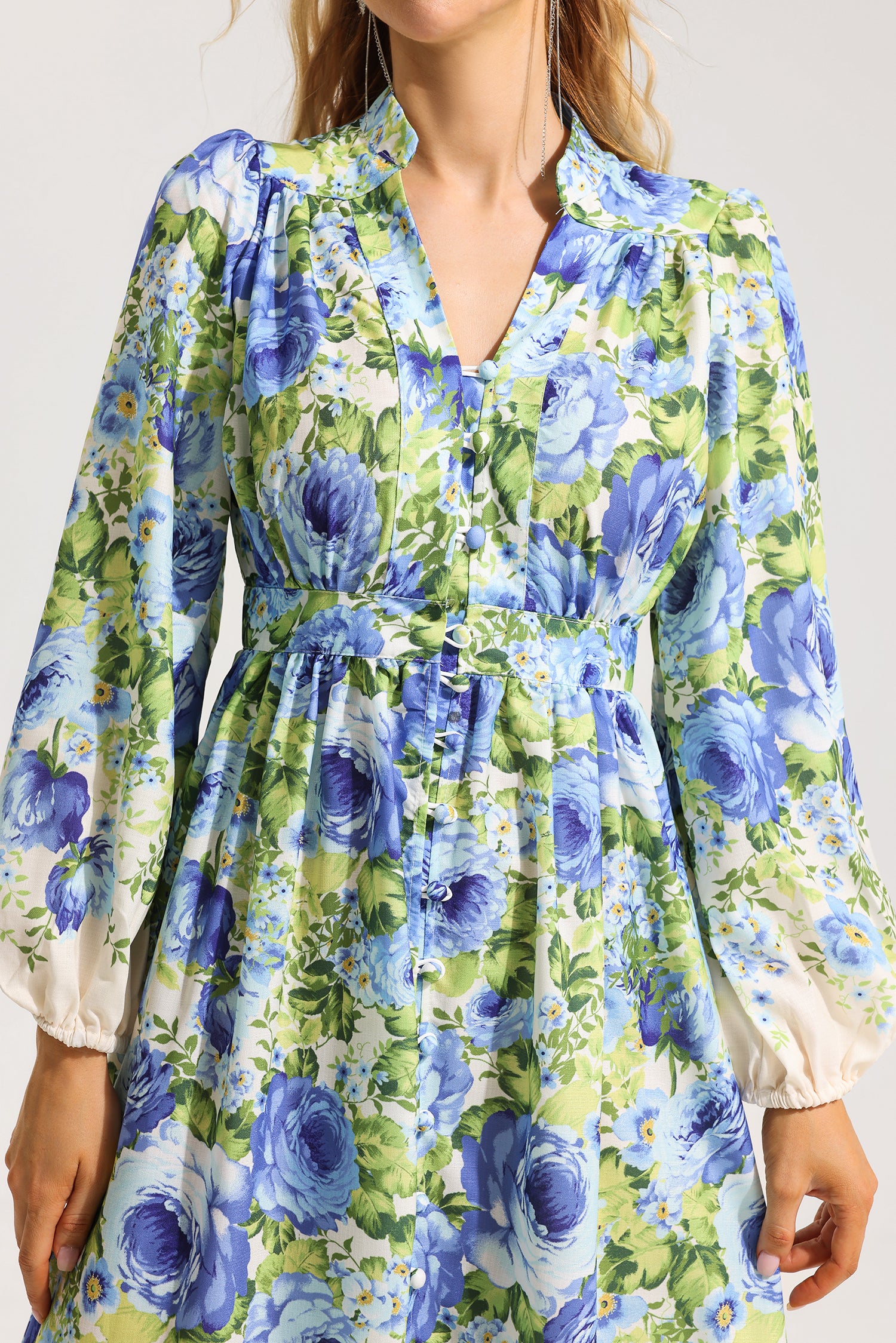 FLORAL LANTERN SLEEVE MIDI DRESS FOR WEDDING