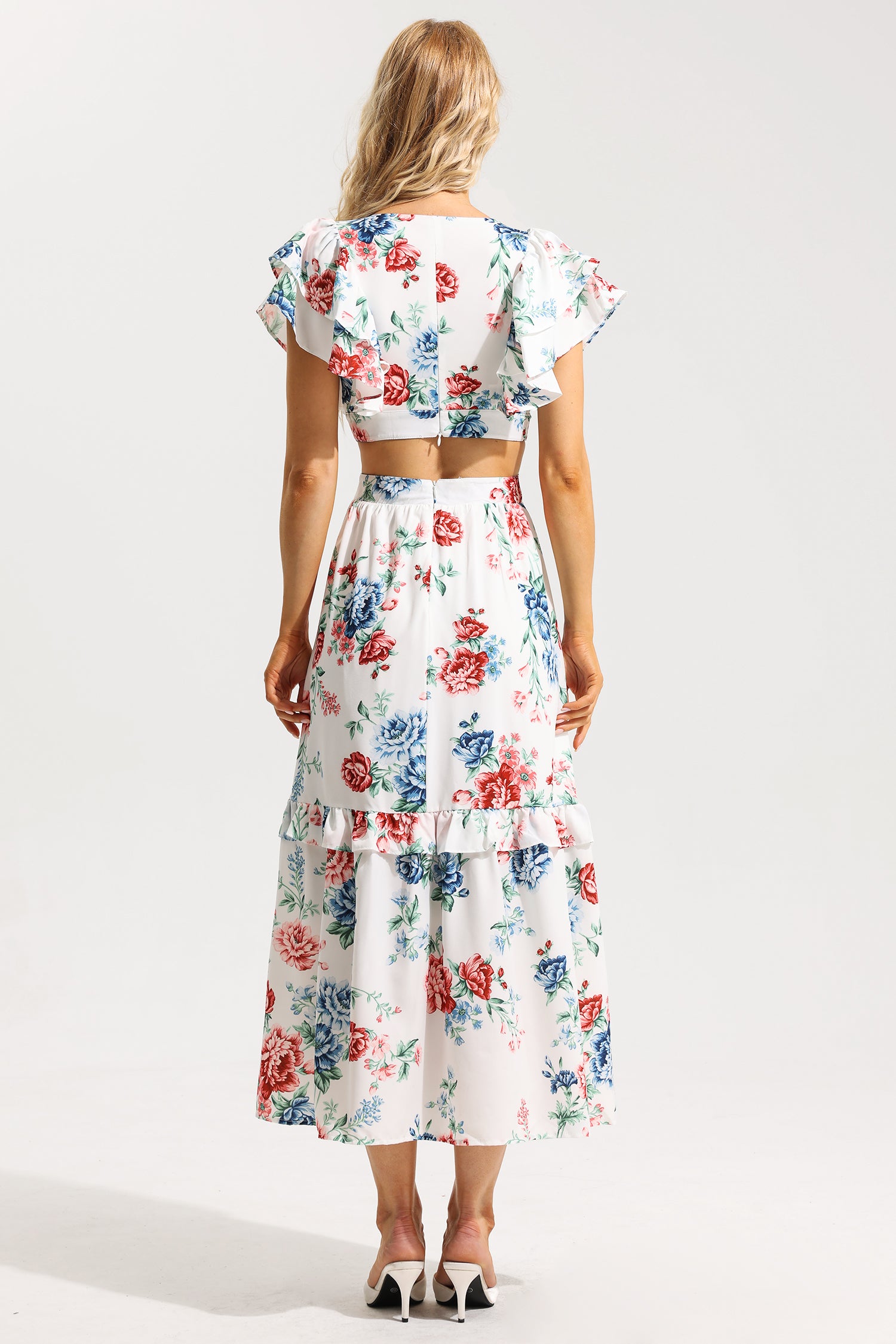 FLORAL LACE V-NECK MIDI DRESS FOR WEDDING