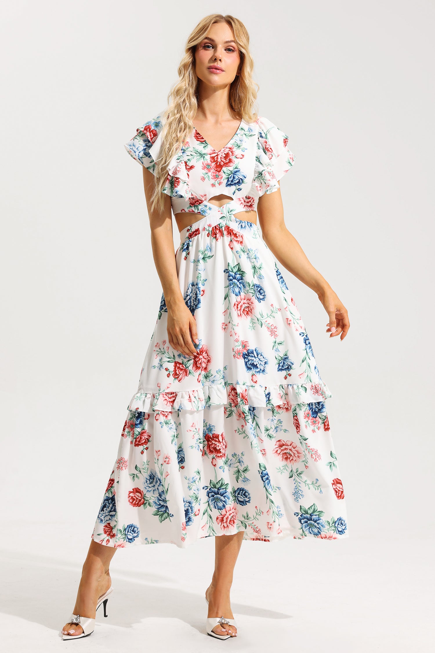 FLORAL LACE V-NECK MIDI DRESS FOR WEDDING