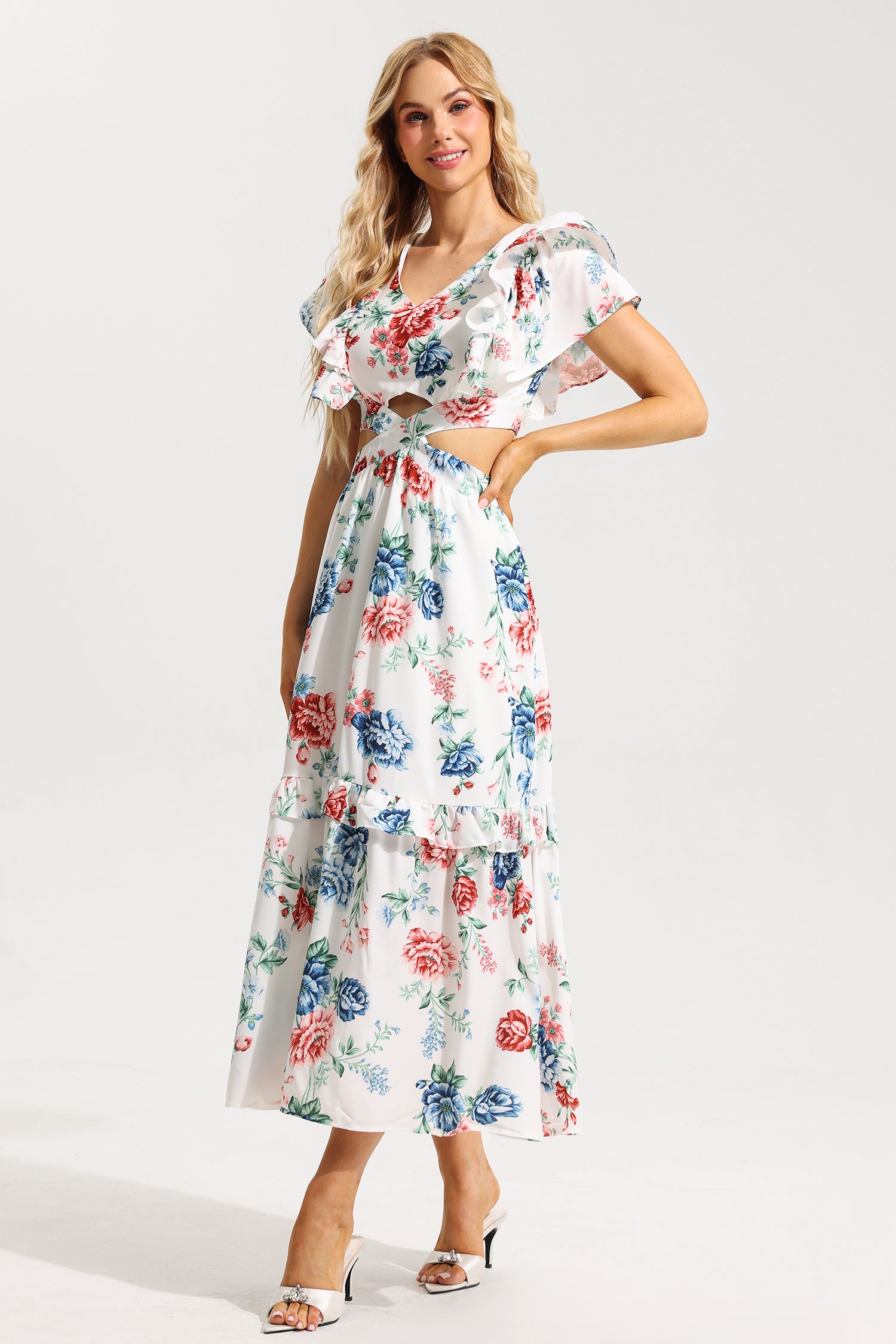 FLORAL LACE V-NECK MIDI DRESS FOR WEDDING